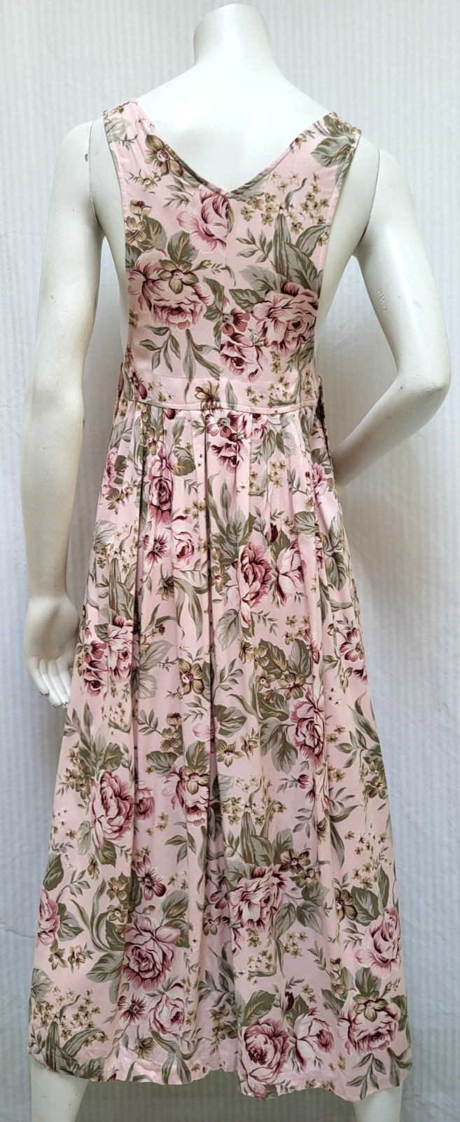 Vintage Moda Int’l Pink Cabbage Rose Print Rayon Jumper Dress – Size S