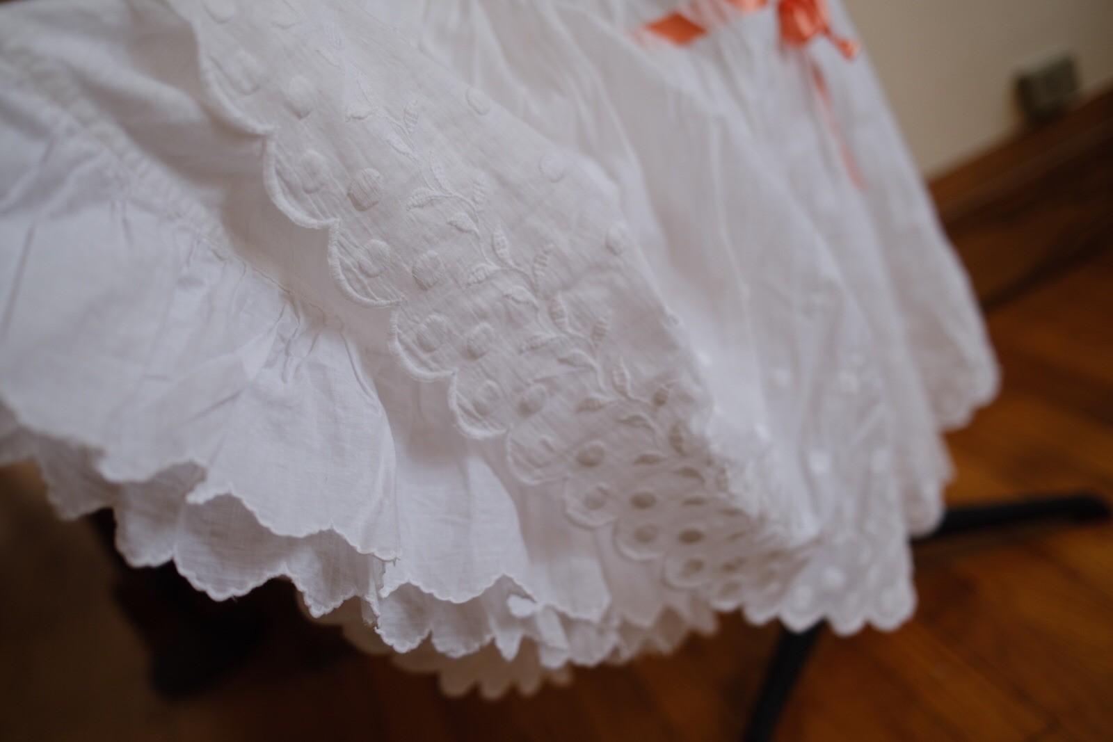 1900s Edwardian Petticoat Skirt With Ribbon, Embroidery and scalloped hem