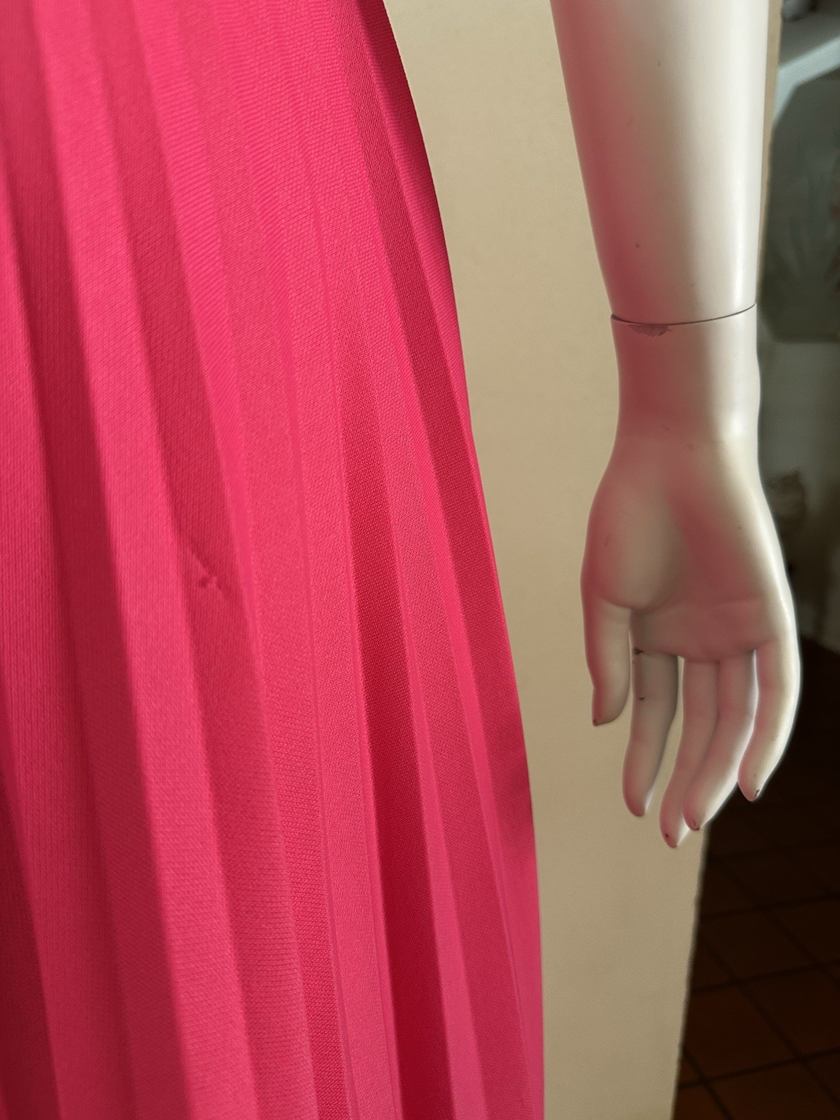 1970s Hot Pink Neon Knife Pleated Maxi Skirt Miss Shaheen Hawaii Resort S 6 VTG
