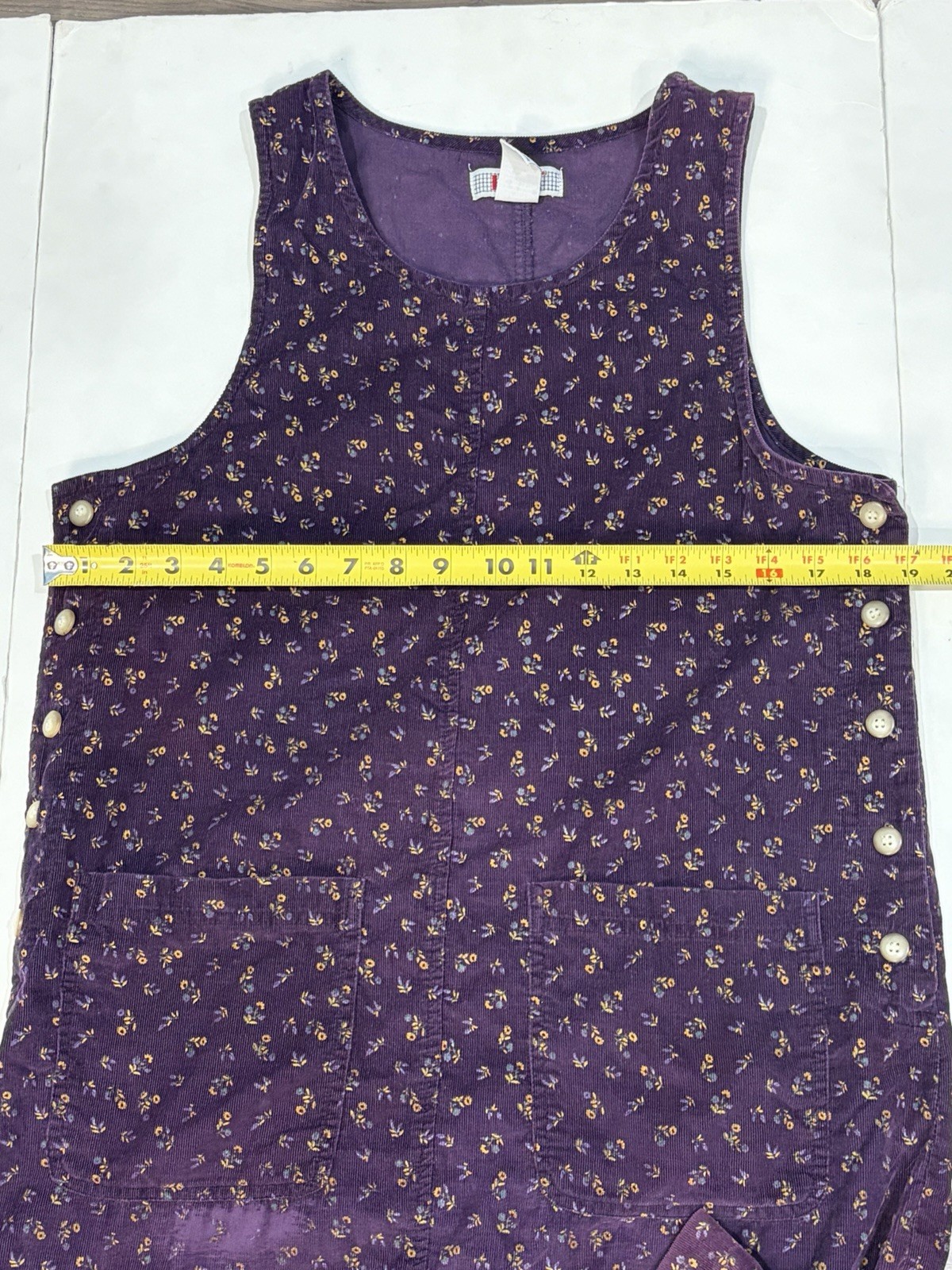 Vintage FADS Purple Floral Sleeveless Corduroy Romper Dress Pockets Women SZ 4P