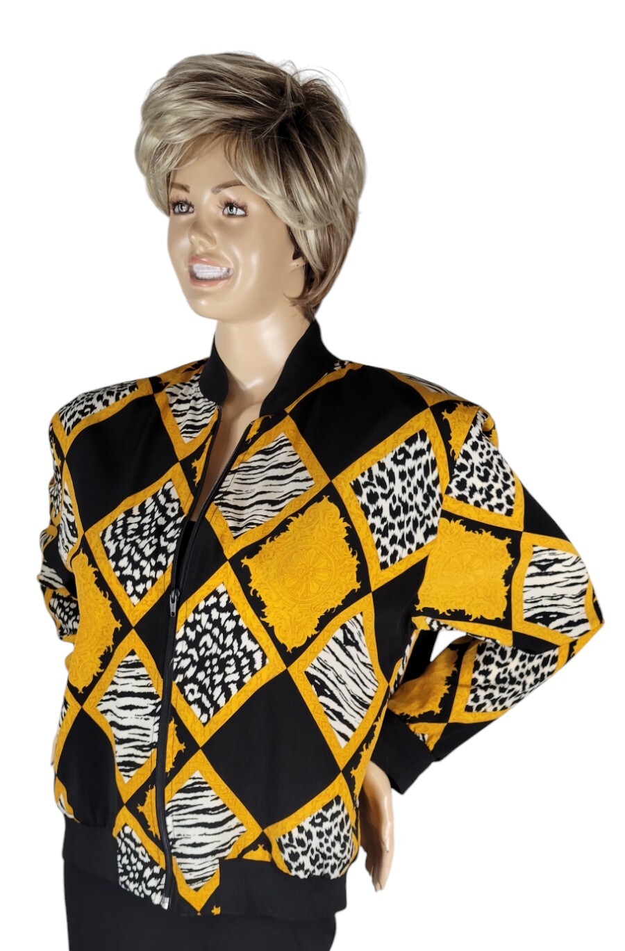 Vintage 90s Teddi Baroque Rococo Animal Print Leopard Lightweight Zip Jacket L