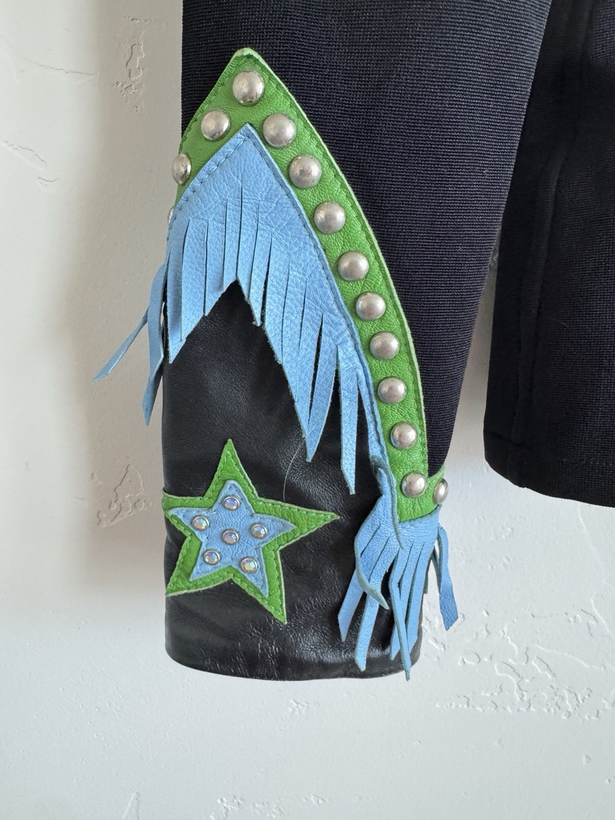 Vintage Custom Western Rodeo Queen Fringe Leather Studded Show Jacket M