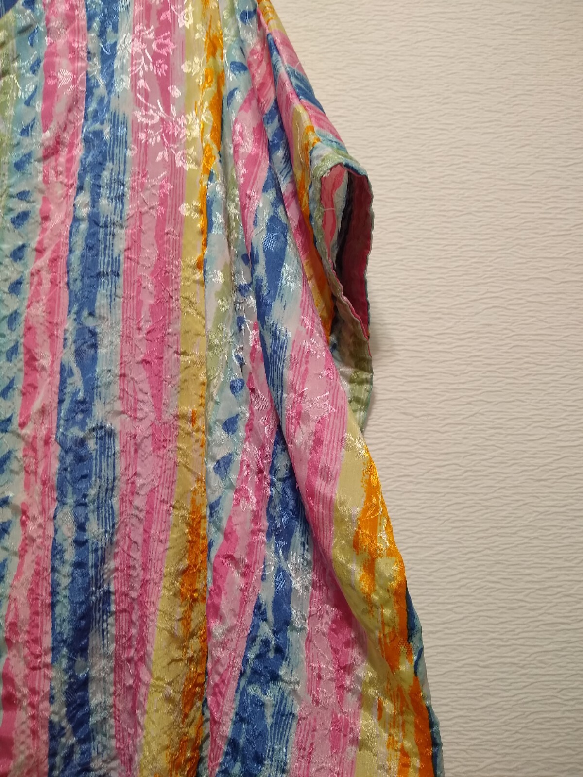 SITA ~ Floral Rainbow Striped V-Neck Kaftan Dress Moo Moo – One Size – Vtg 70’s