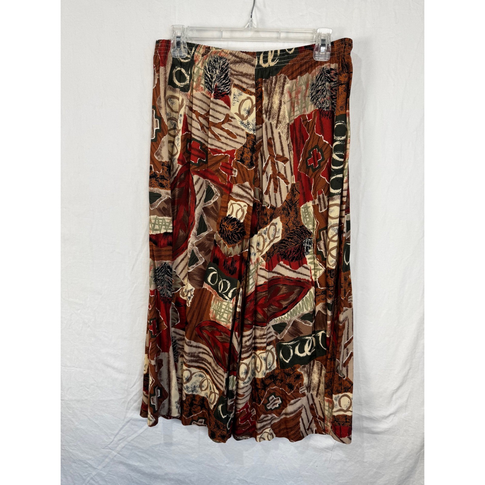 Two Twenty Vintage 90s Rayon Midi Skirt Abstract Geometric Rust Orange Large Art