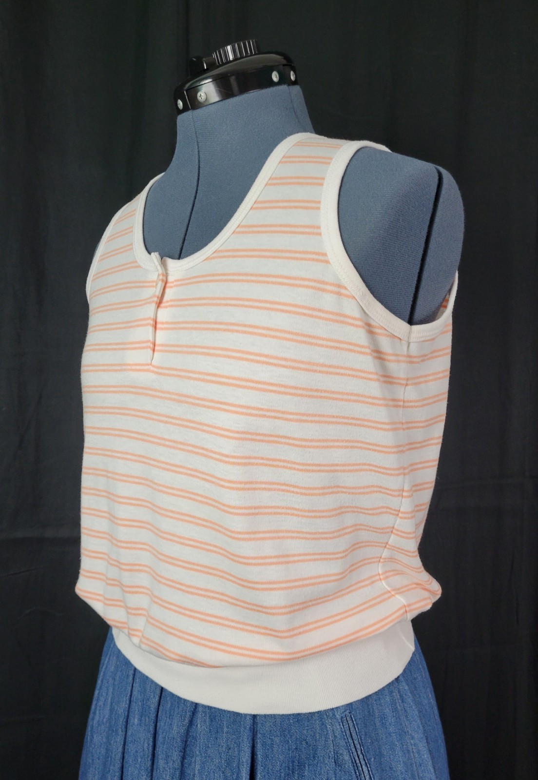Vintage Objectives Cream Sleeveless Top w Peach Stripes Size Small