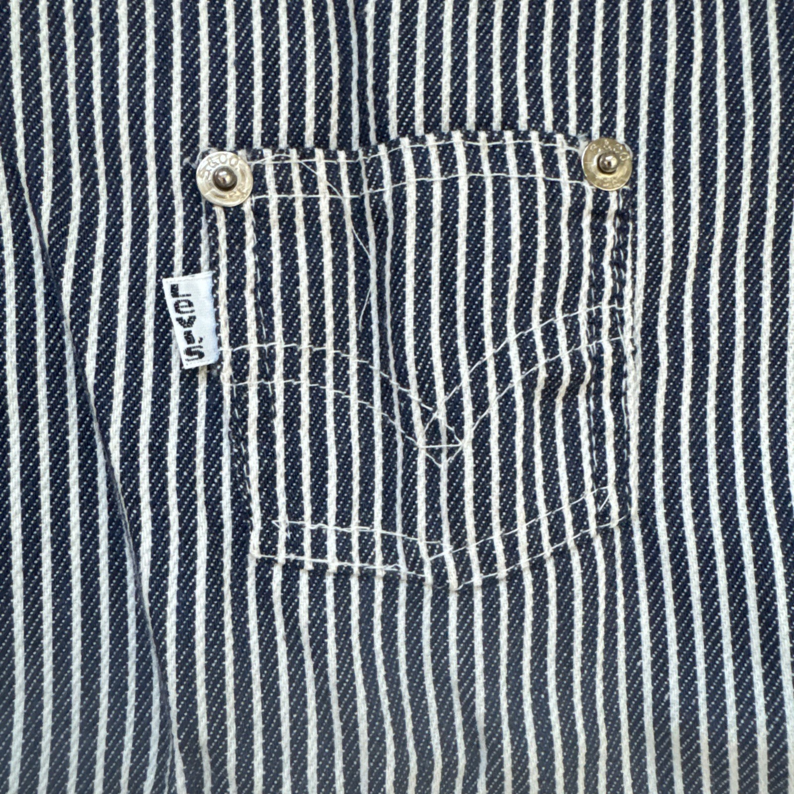 MINT Vtg 75 LEVI’S L Hickory Stripe Denim Overall Dress White Tab S Made in USA