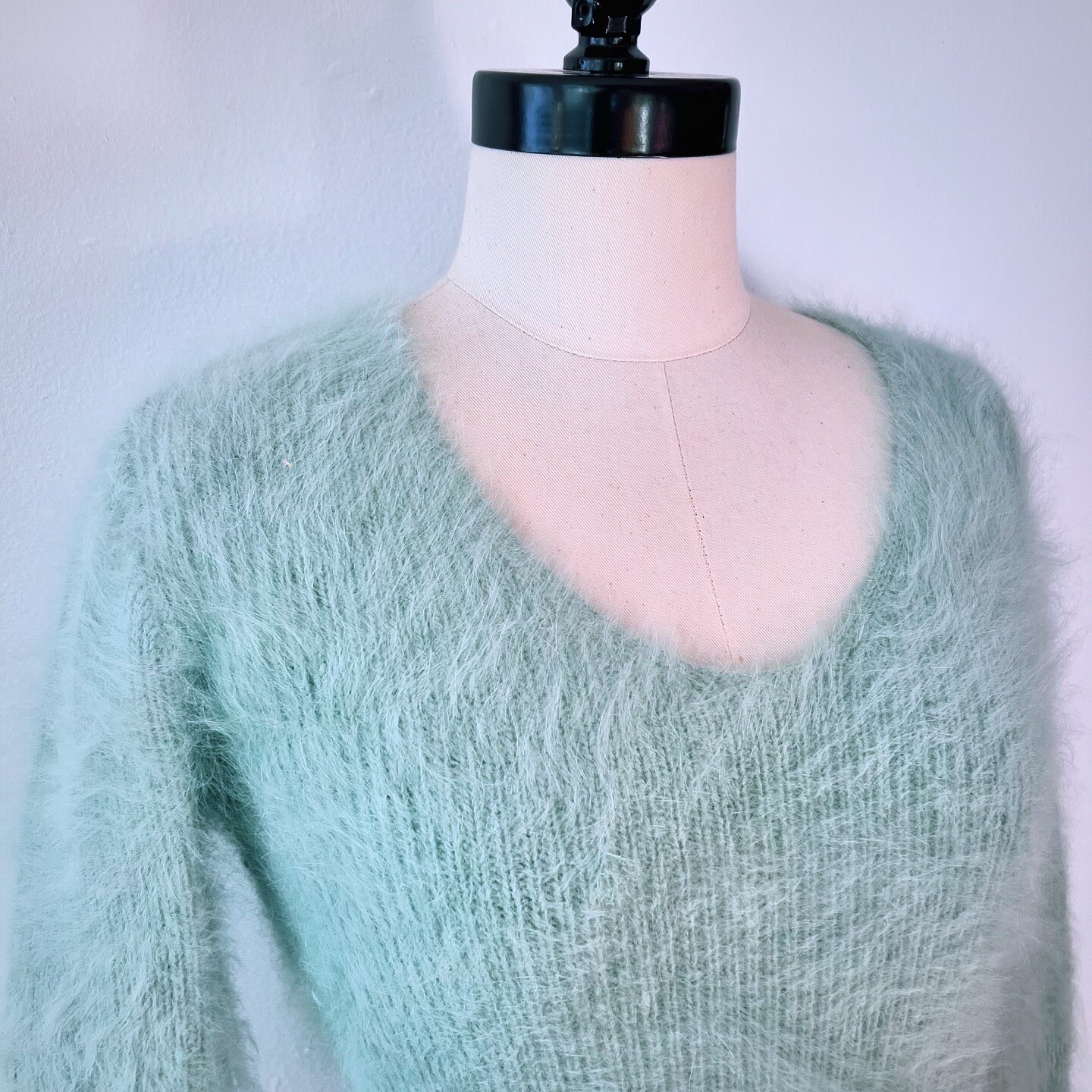 FLUFFY MINT GREEN 90s 1990’s Vintage Retro Grunge Fairycore Angora Sweater M