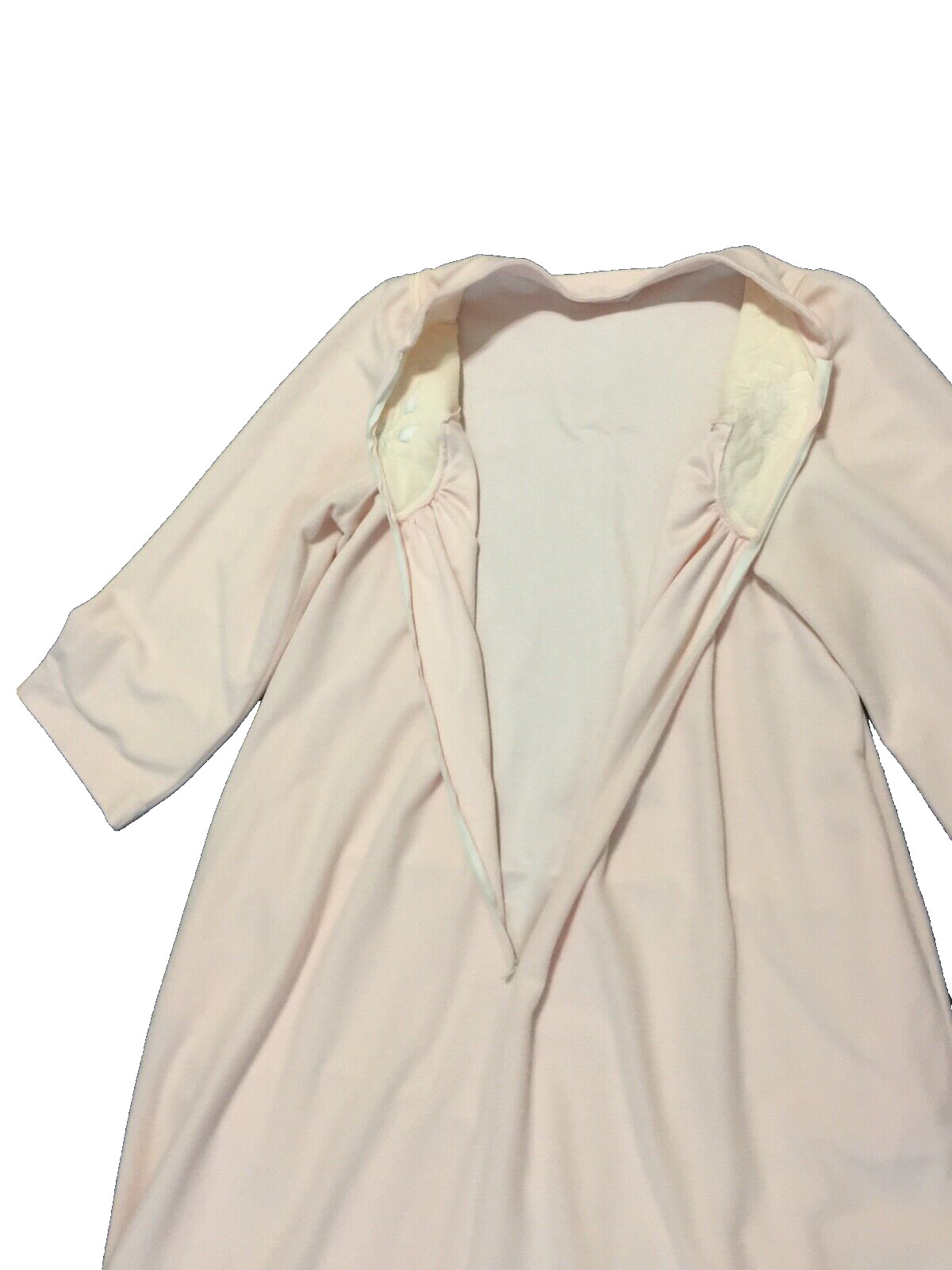 Vintage fleece robe warm soft pink long 3/4 zip front embroidered size L