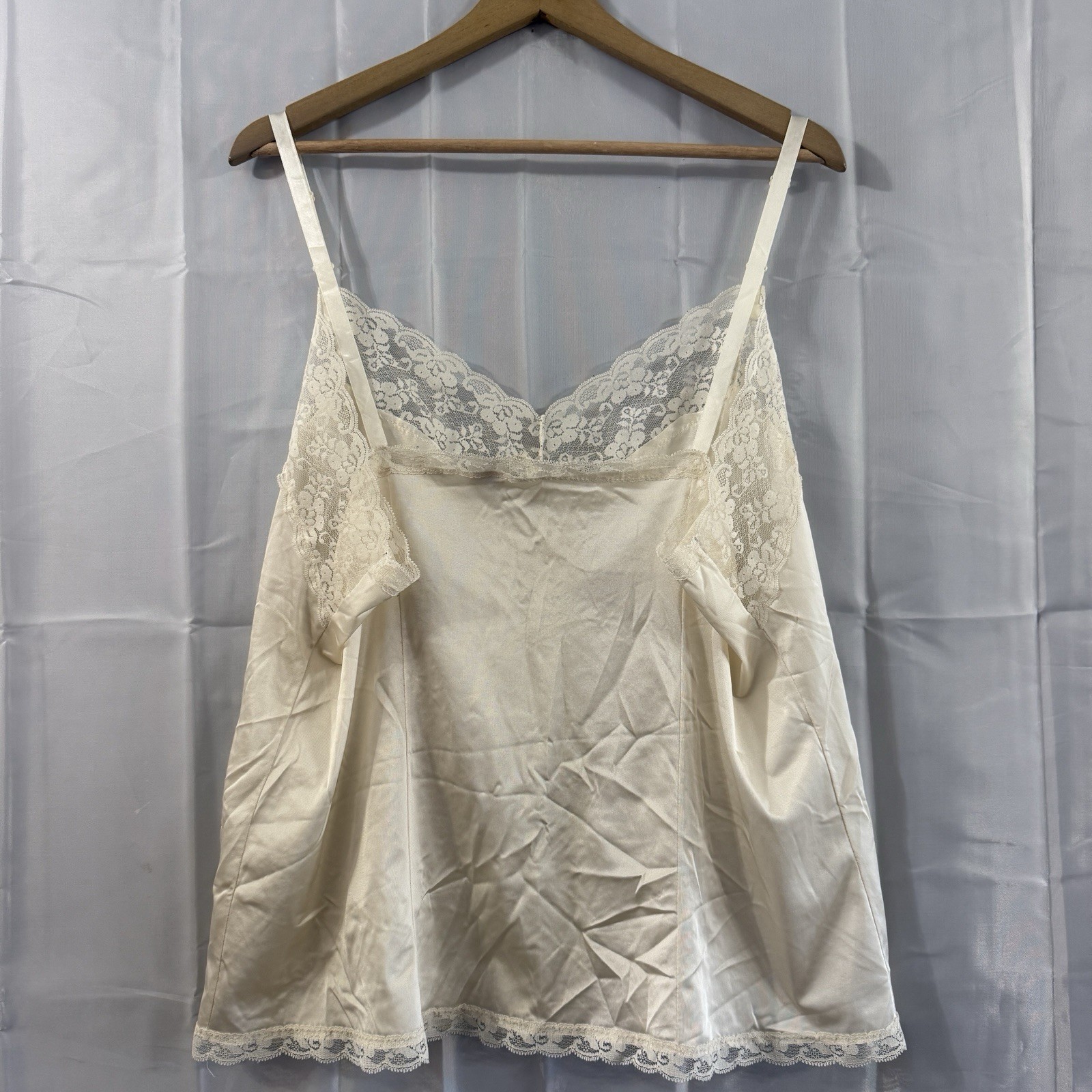 Vtg Perfectform Satin Nylon Cami Women 48 Cream Lace Trim Coquette Sexy Lingerie