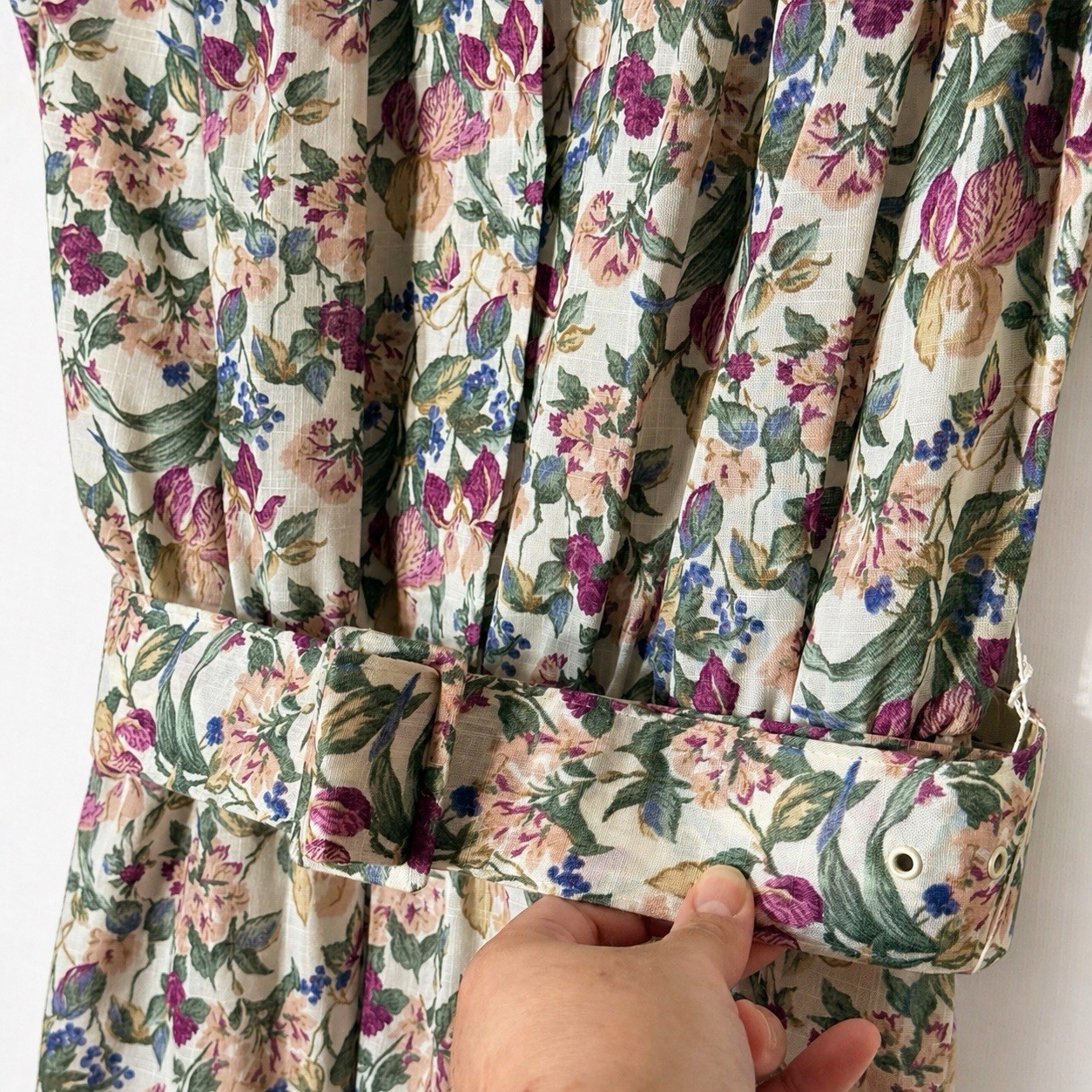 Vintage Deadstock Stuart Alan Floral Midi Dress Pleated Belted Made USA Size 16