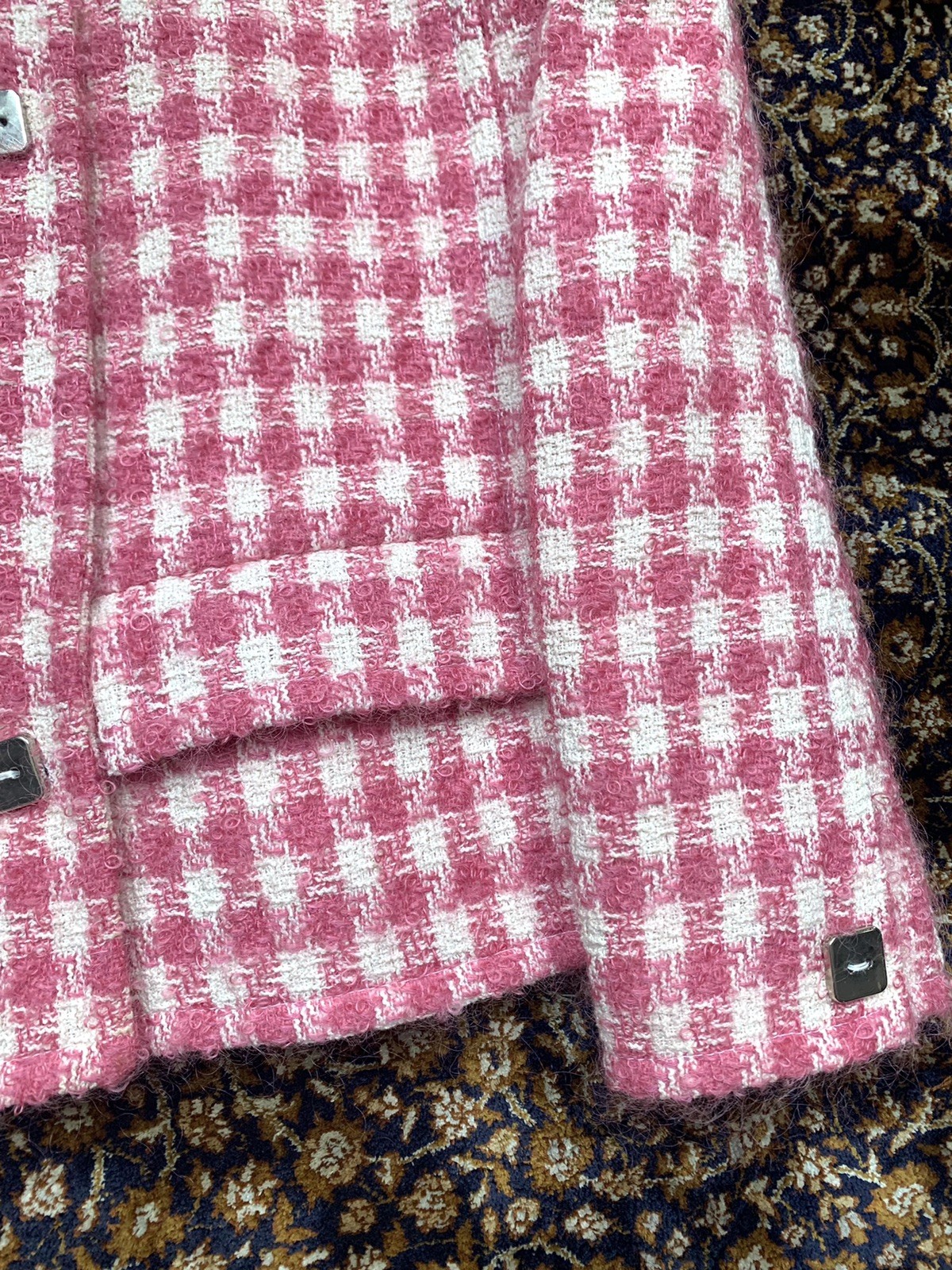 Vtg Courreges Skirt Suit Mohair Boucle Tweed Pink White Checks Womens 40 France