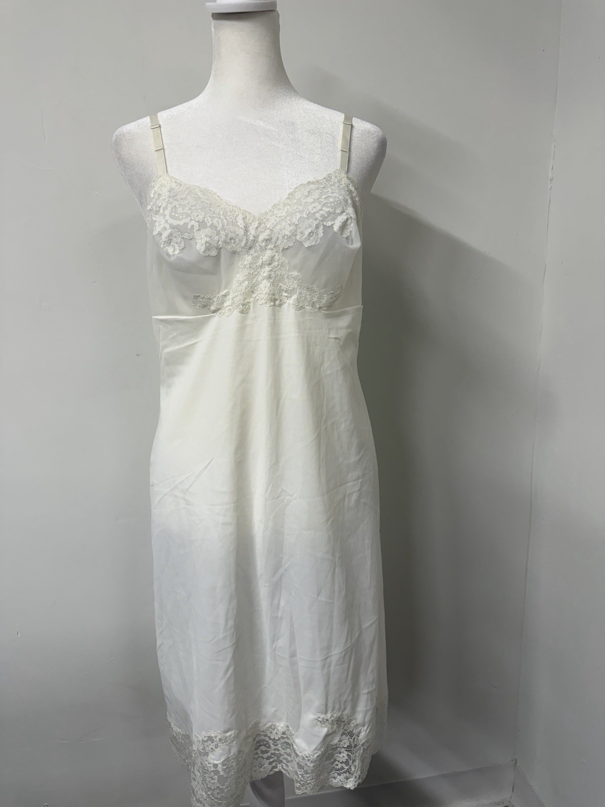 Vtg VAN RAALTE Small Off White Slip Dress Lace Cami Top Silky Nightgown Satin