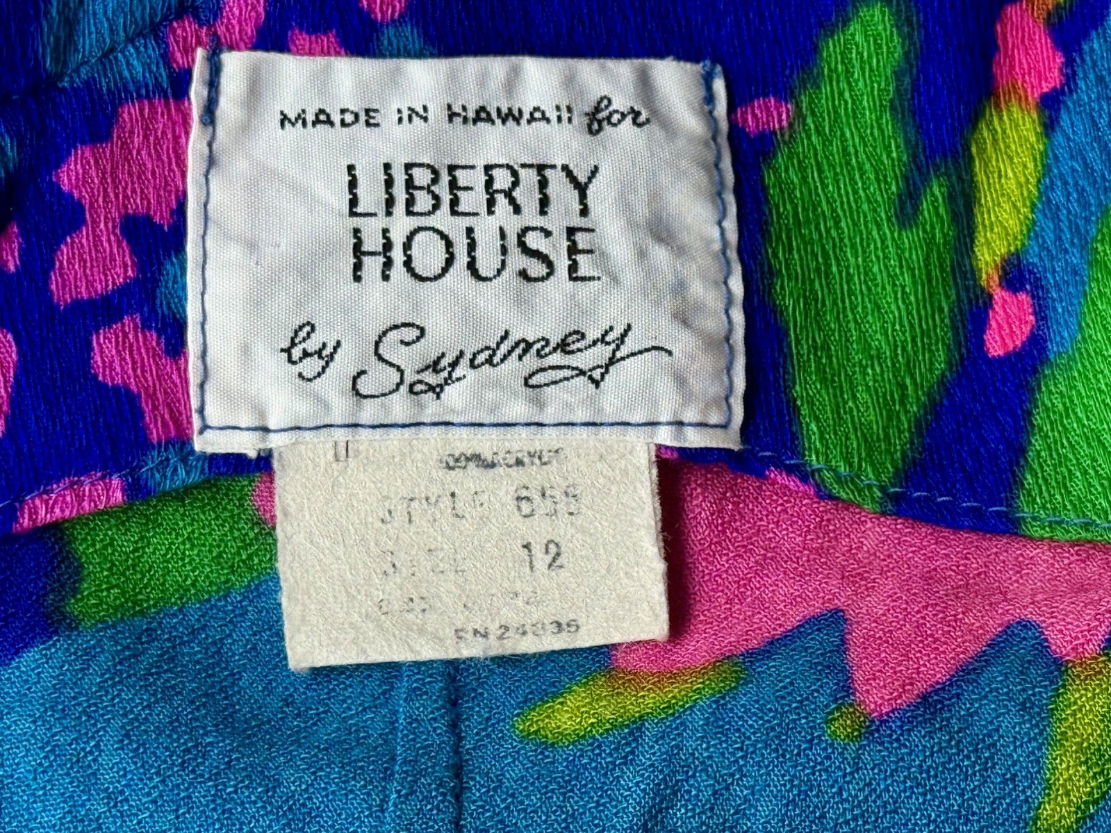 VTG 60s Liberty House Hawaii Barkcloth Mini Muumuu ShoulderRuffle Psychedelic 10