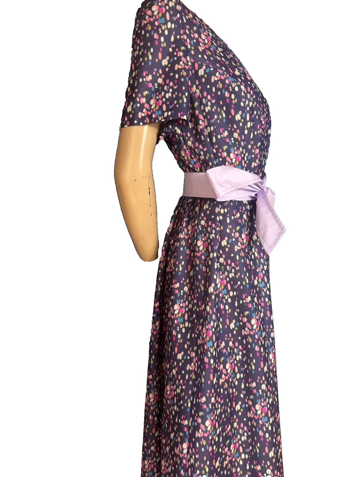 Original 60s Twiggy Vintage Dress A-Line Jersey Bubble Print Midi Size 42 44