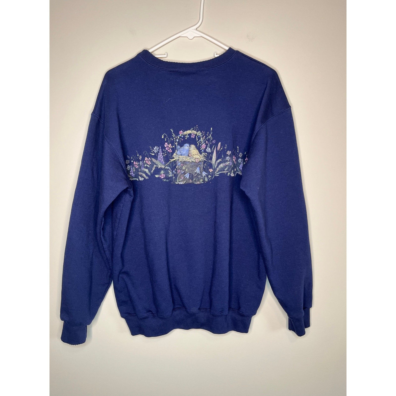 1980s Northern Reflections Birds Cottagecore Coquette Lace Granny Sweatshirt XL