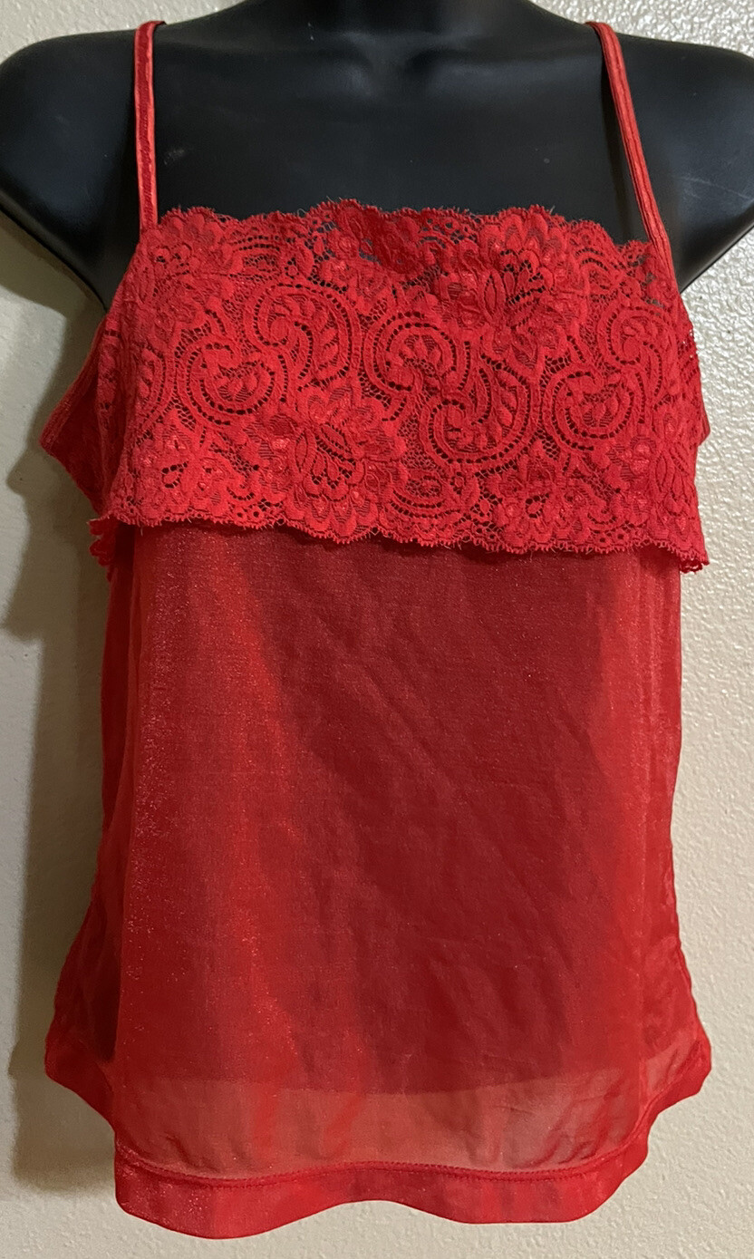 Jennifer Kelly JKS173 Red Lace Sheer L Cami Camisole Tank