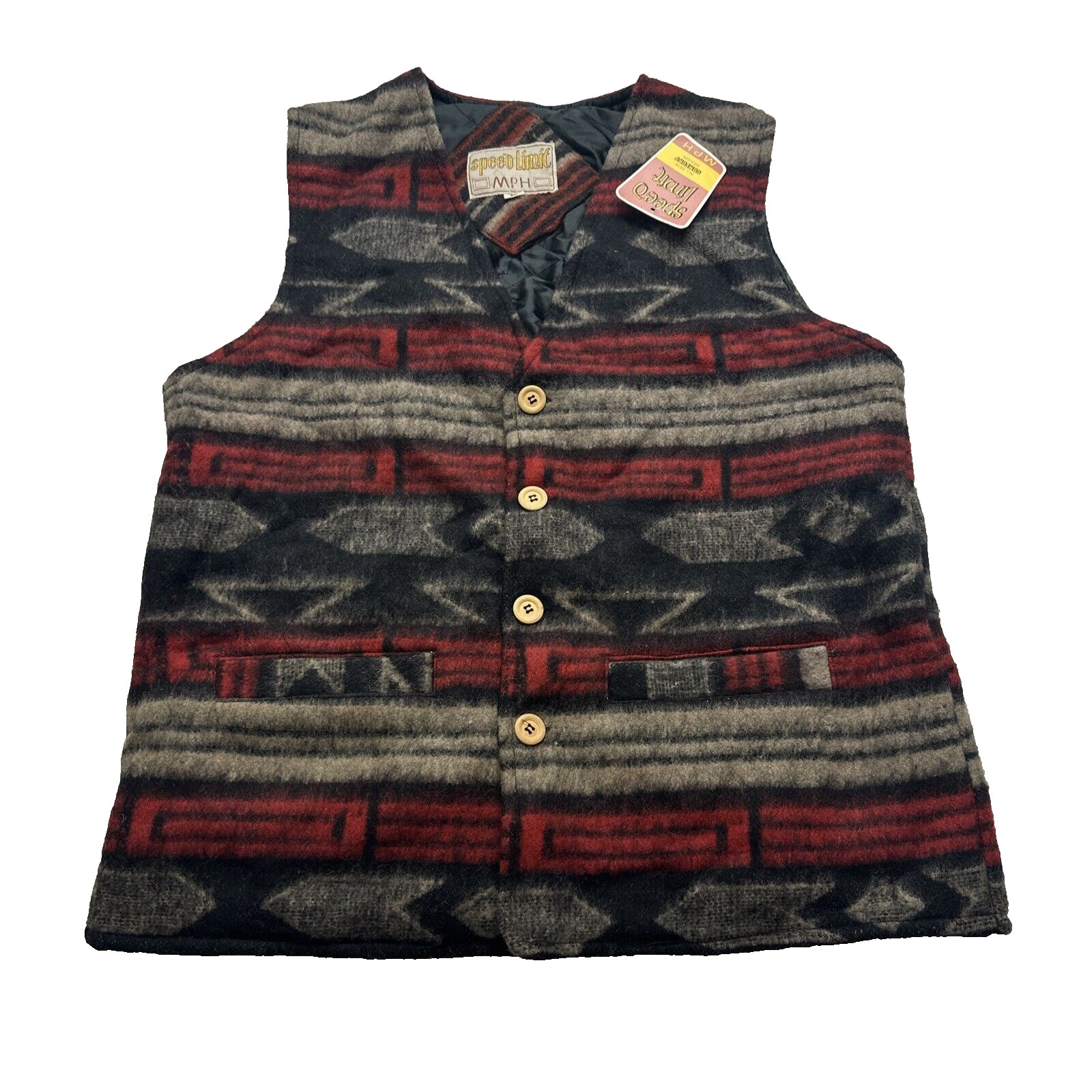 NWT Vintage Speed Limit MPH Aztec Wool Blend Quilted Lined Vest Southwest Desert