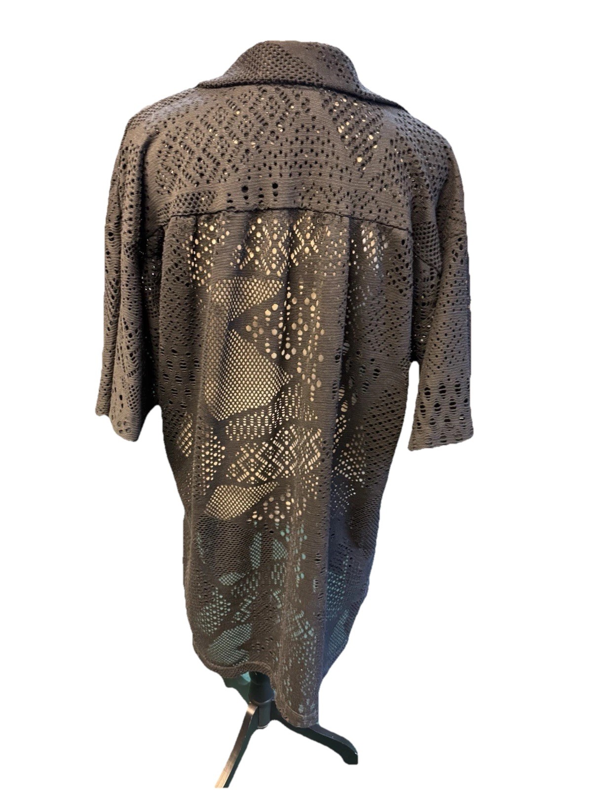 Vintage Seaside Resort Wear Black Lace Shirt Dress Cover Up L Sheet Crochet USA