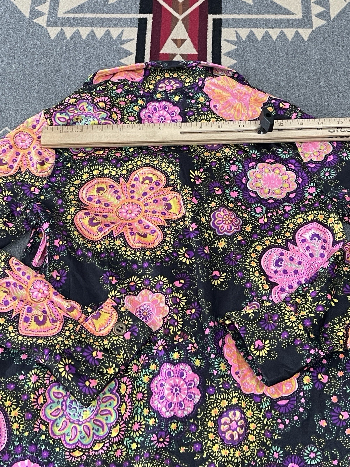 Vintage 60s 70s Psychedelic Floral Prairie Maxi Dress S/M T47