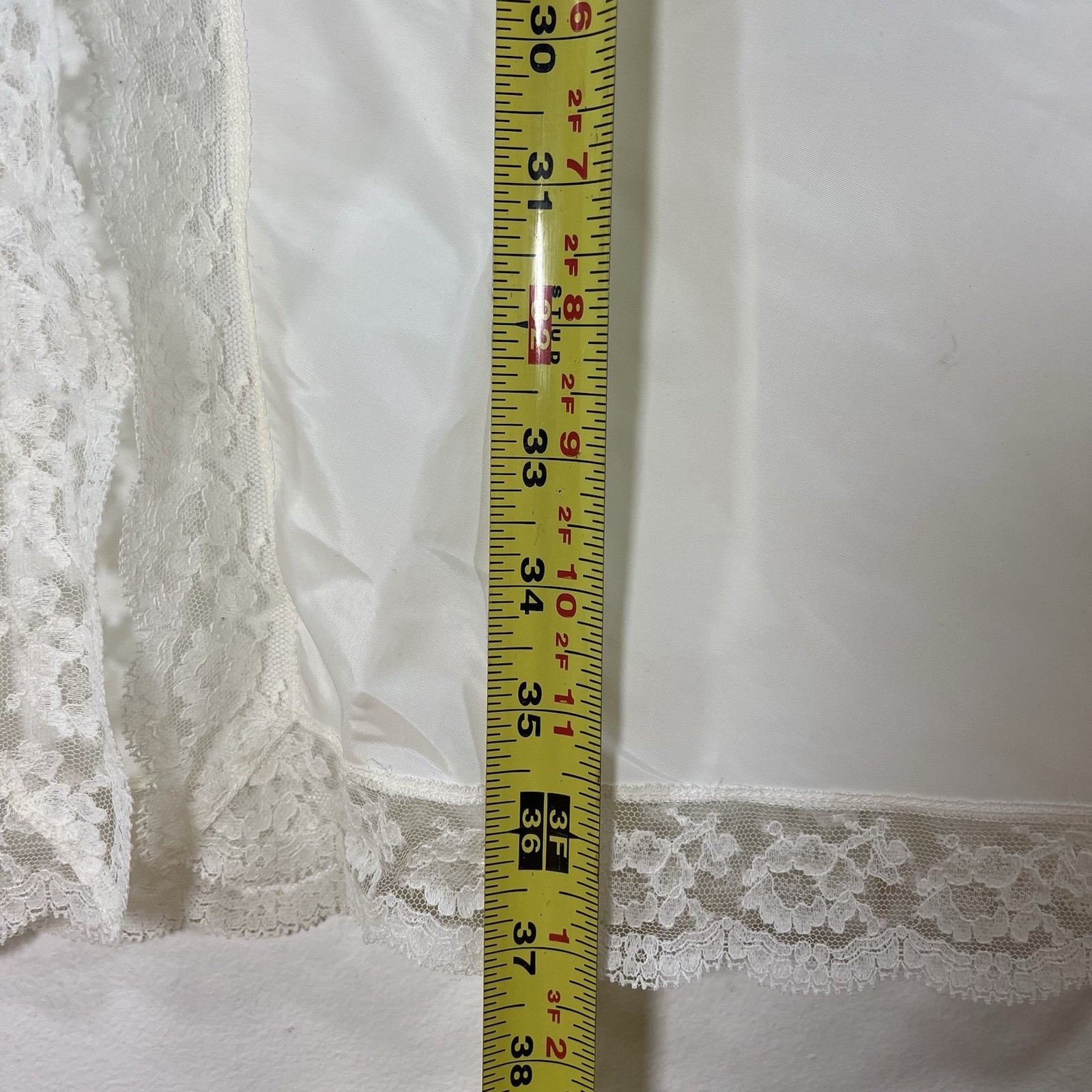 VINTAGE Bonwit Teller Ivory Full Length Maxi Skirt Slip Satin Lace Slit Medium