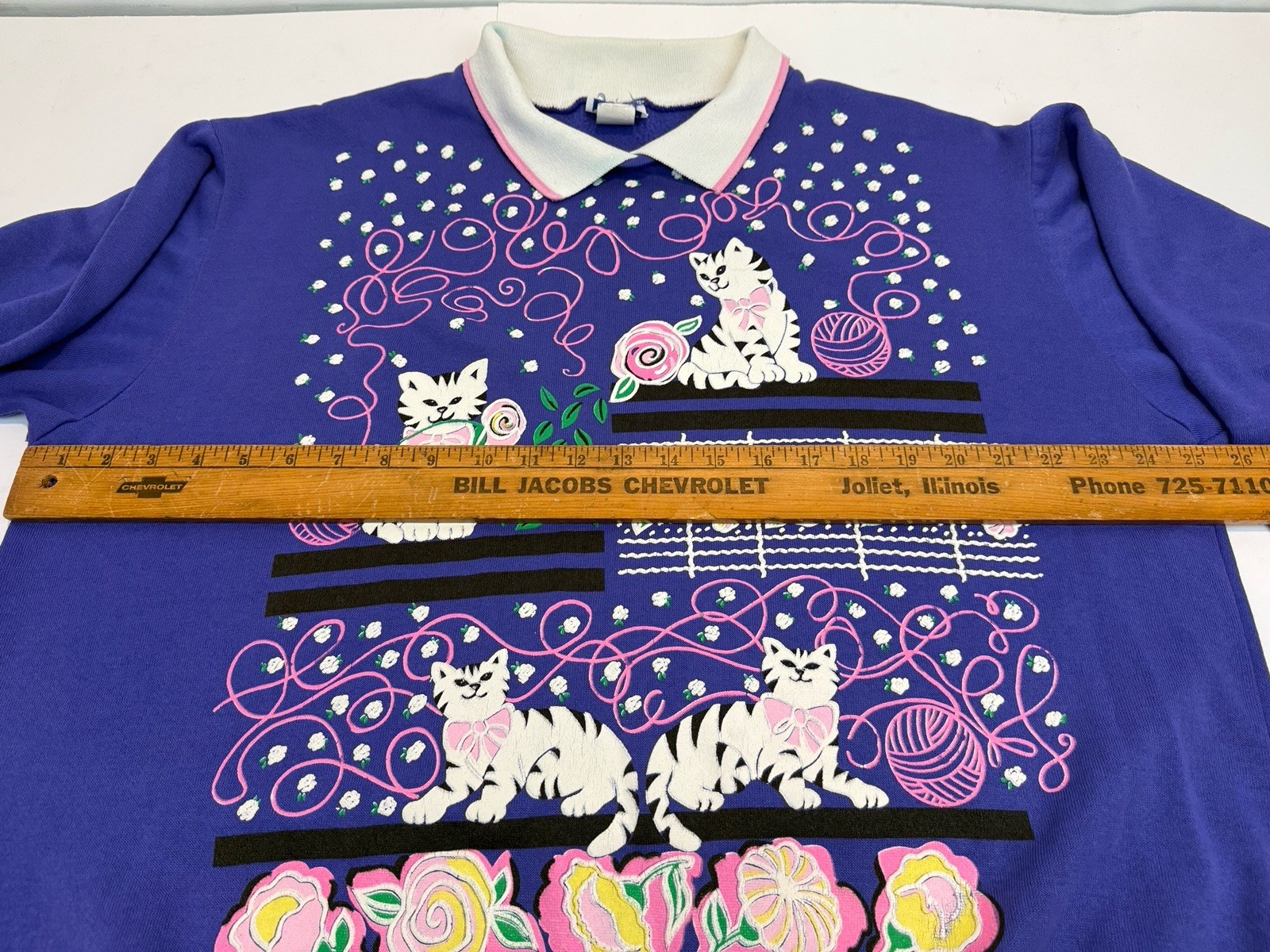Vtg Quips Purple CAT Kitten Sweatshirt Collared 80’s 90s Granny Sz Med/large