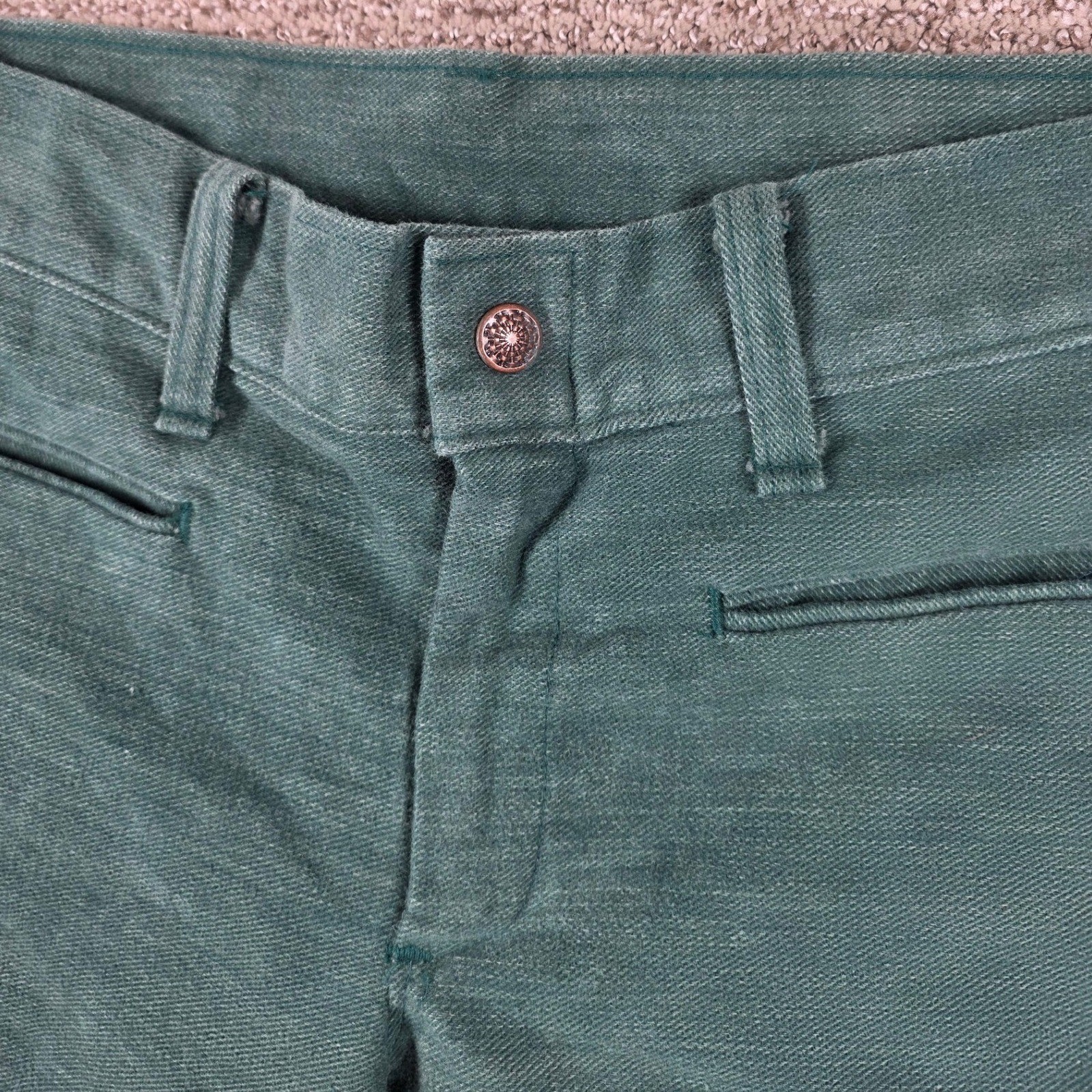 Vintage 70s Parkhouse Juniors Green Cotton Flare Leg Bell Bottom Pants 30×30