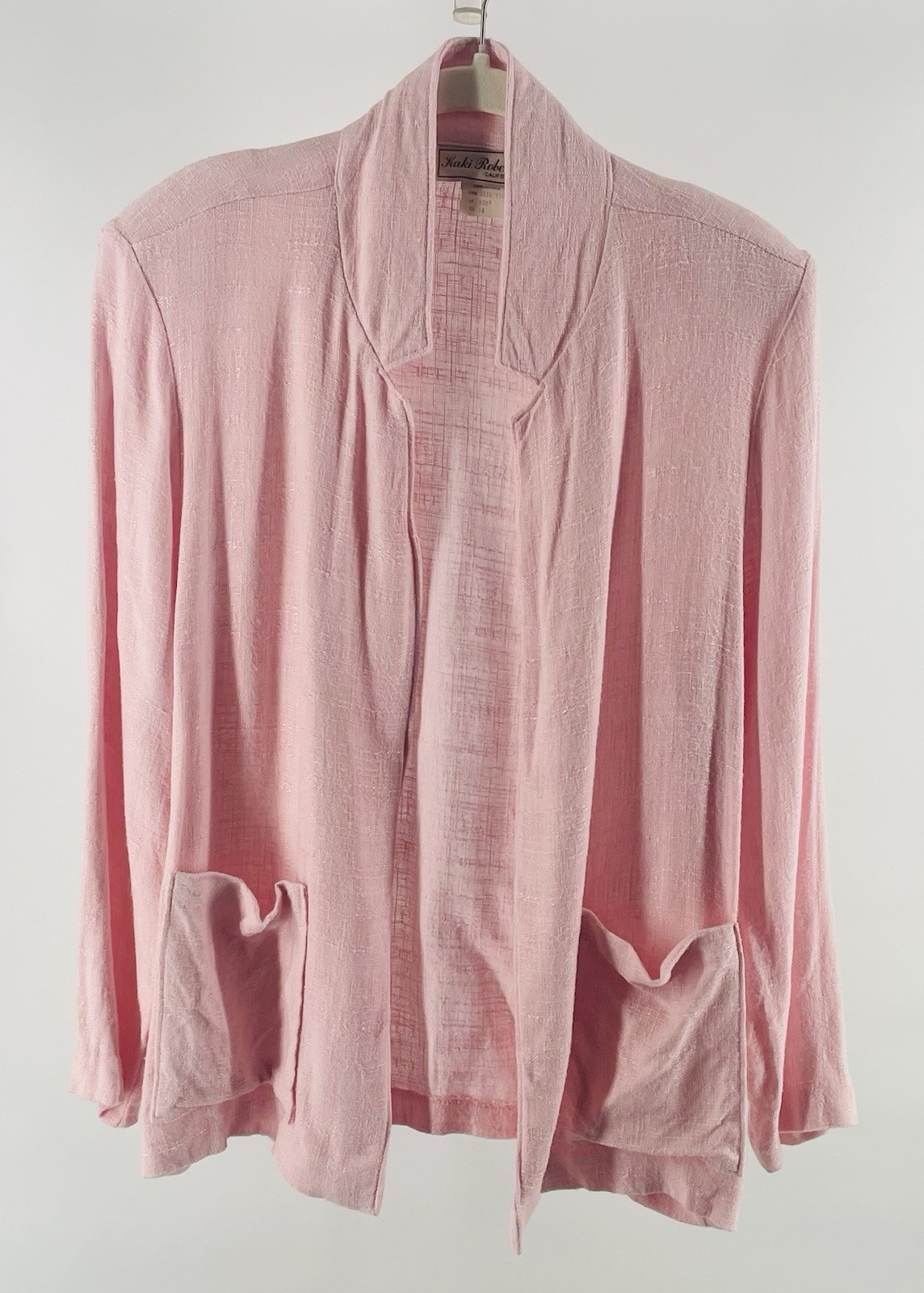 Vintage 80’s 90’s Kaki Roberts Blush Pink Linen Mix Blazer Jacket Open Front 16