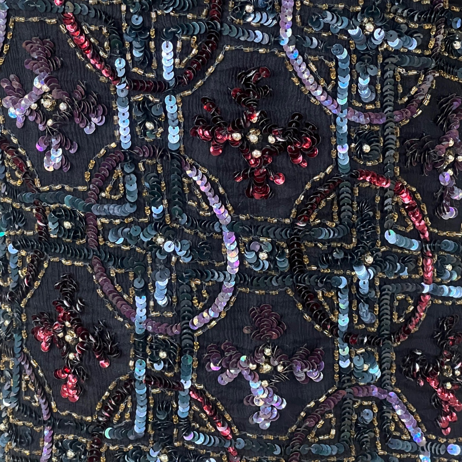 Scala Beaded Sequin Silk Top Womens PM Petite Medium Black Vintage 90s READ