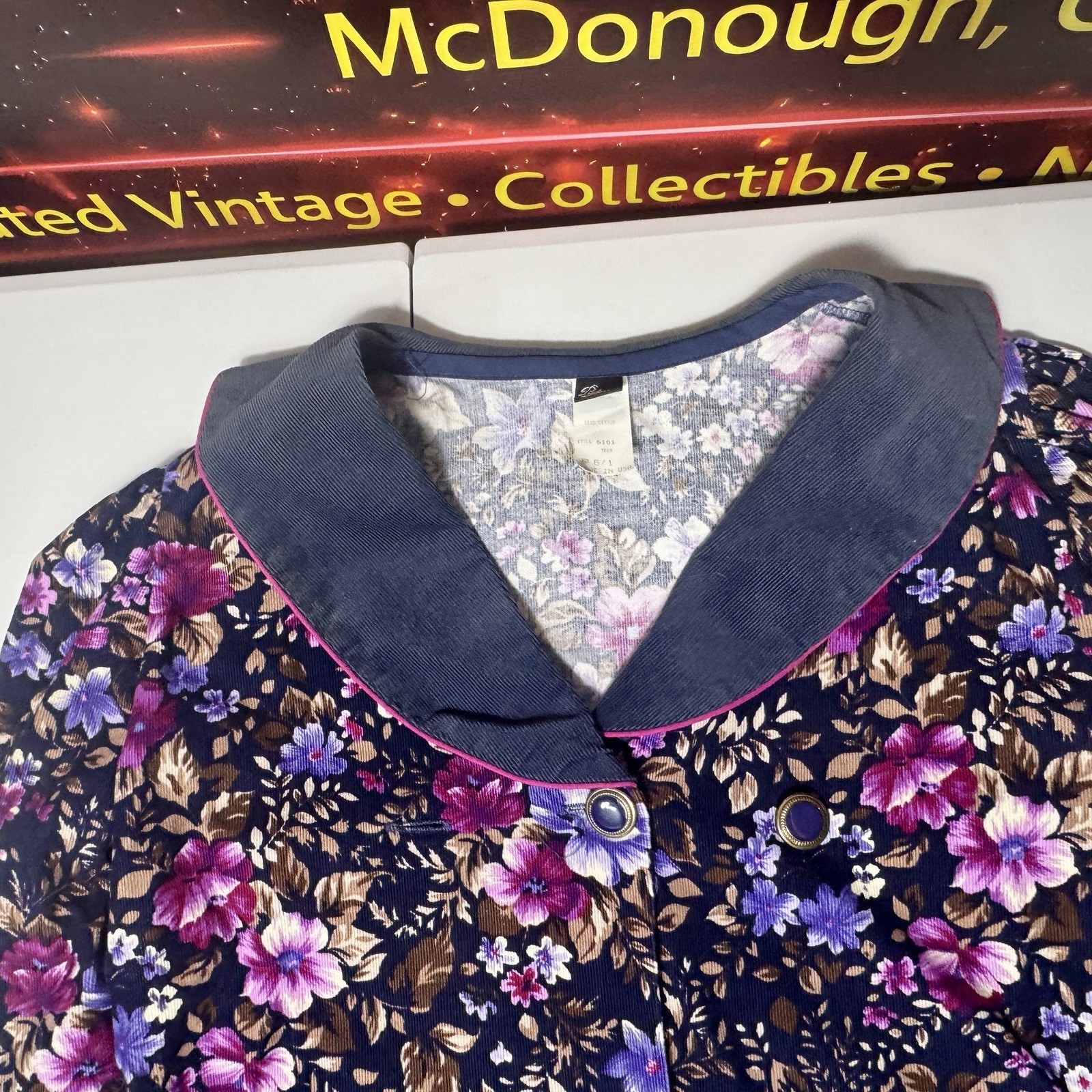 Vtg 1980s Picture Me Floral Cropped Blazer Small USA Cotton Secretary Grannycore