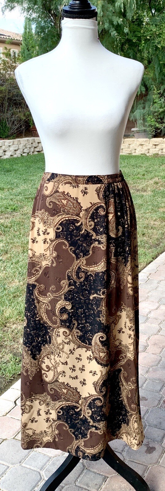 Skirt Brown Vintage Laura Scott Plus Size:16W Brown w/Black Swirl Multi-Print