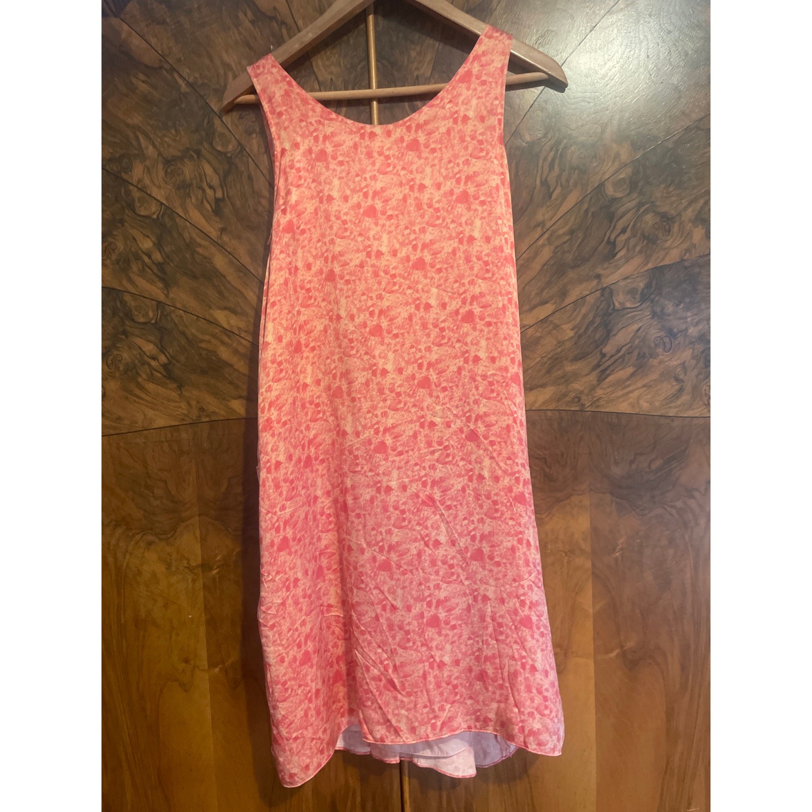 Vintage RUE Du MAIL Pink Satin Printed Drop Waist Dress FEMININE Silk Size 38 S