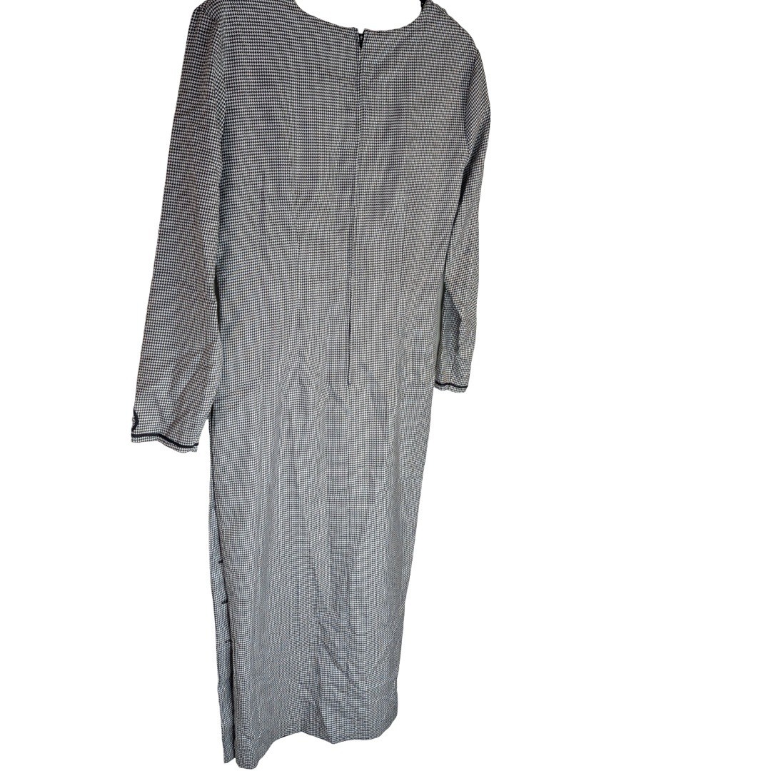 Misty Lane Dress Womens 12 Black White Houndstooth Long Sleeve Vintage