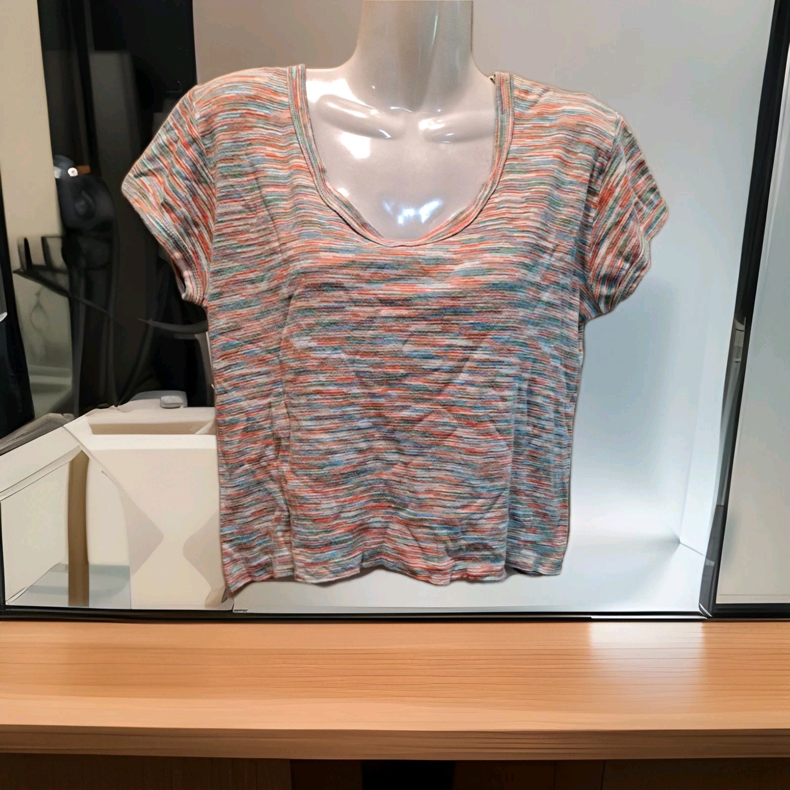 K Mart Vintage Striped Shirt Womans Crop Top Size Large 1970s 80s