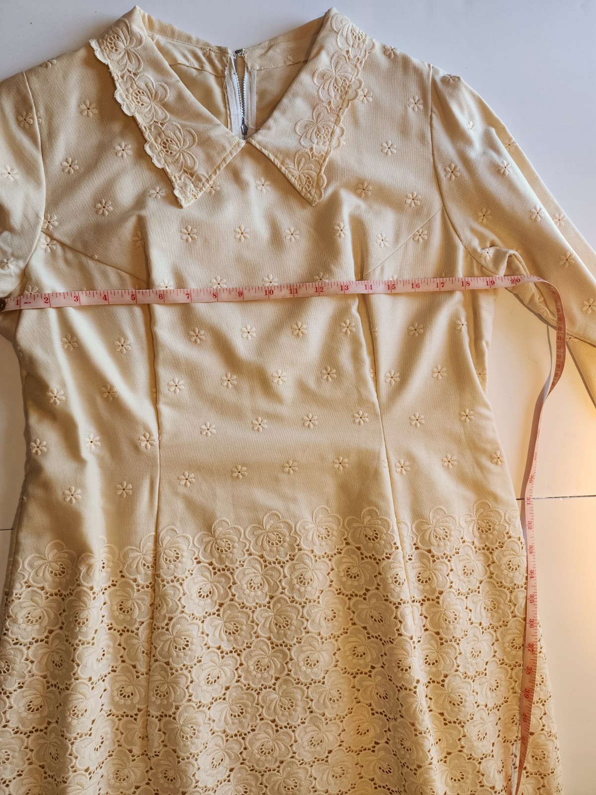 Vintage Ivory Floral Embroidered Dress Cottagecore Prairie Large BOHO