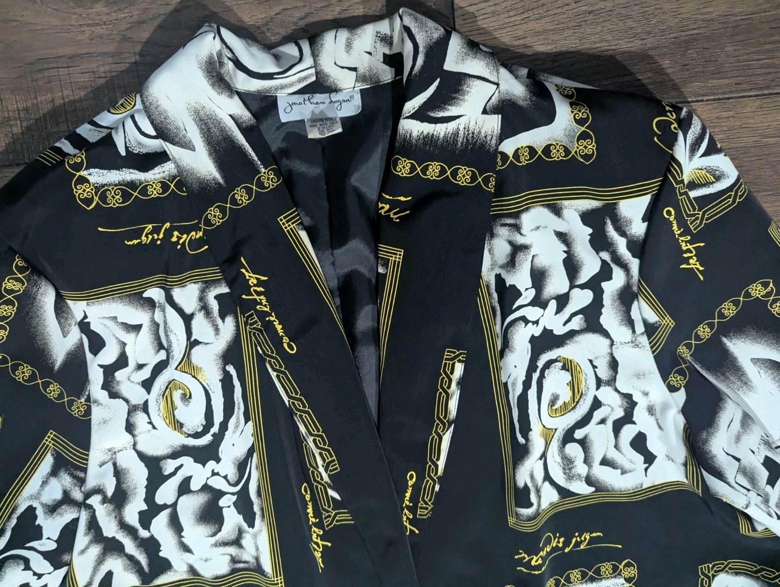 Jonathan Logan Vintage Black White & Gold Unique Abstract Print Blazer Size 3X