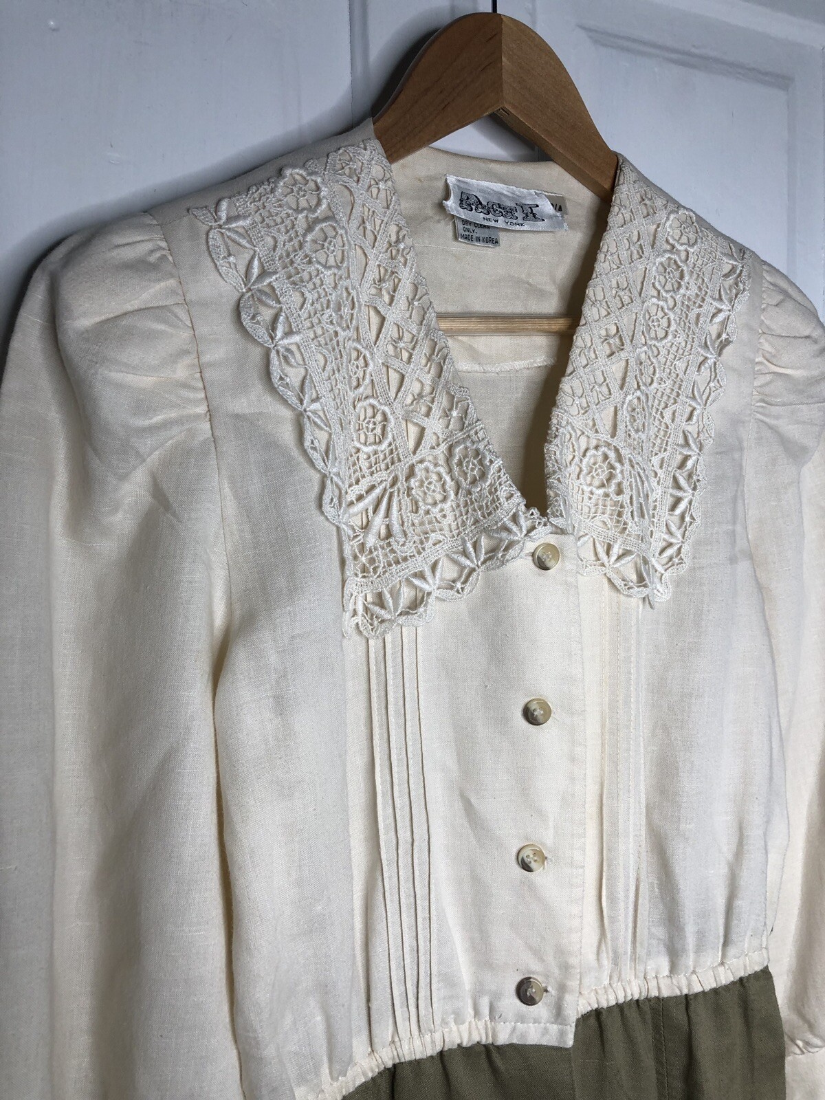 Vintage Act 1 Womens 3 4 Modest Dress Lace Collar Button Tone Pleated 1980s 90s
