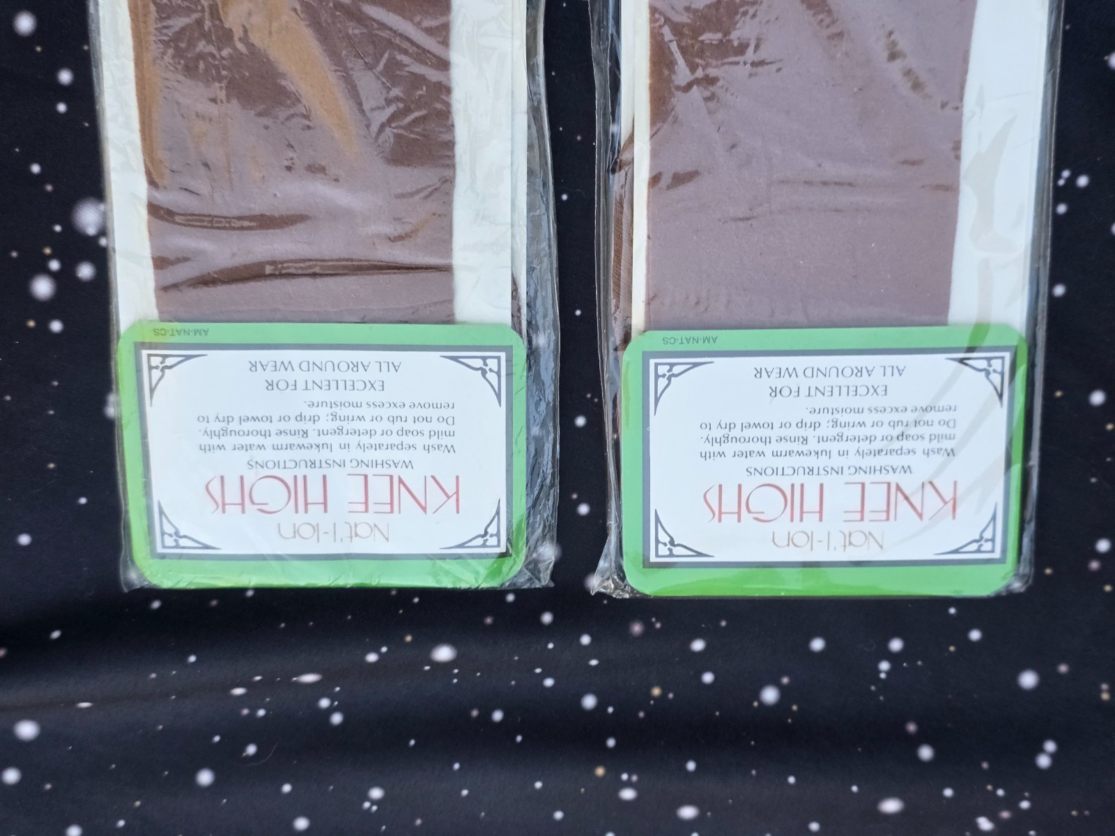 2 Vintage Beige/Tan Knee Highs by National COTTON SOLE FIRM HOLD Sealed NOS USA