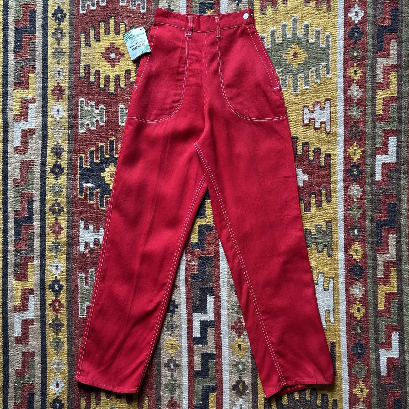 Vintage Deadstock 1950s Old Kentucky Side Zip Sanforized Jeans Sz 22 – Red