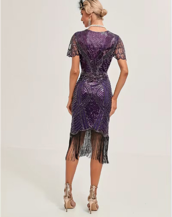 FLAPPER 1920s DRESS-Purple Sequin Fringed Flapper Party Dress, 3 Sizes