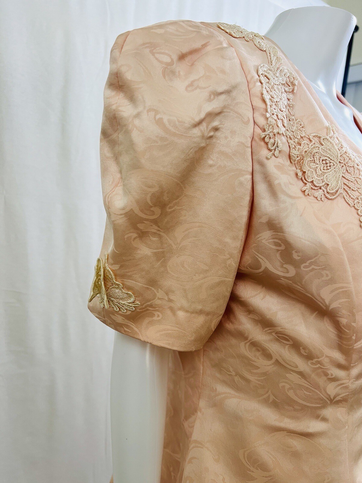 In the Mood Vintage Pink Peach dress And Jacket With White Lace Sz. 16