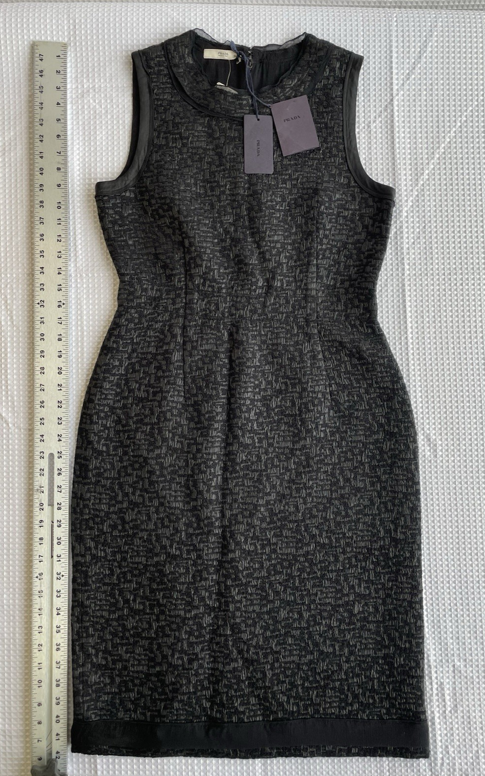 Prada Italian Tweed Lurex Sleeveless Sheath Dress Black IT 46