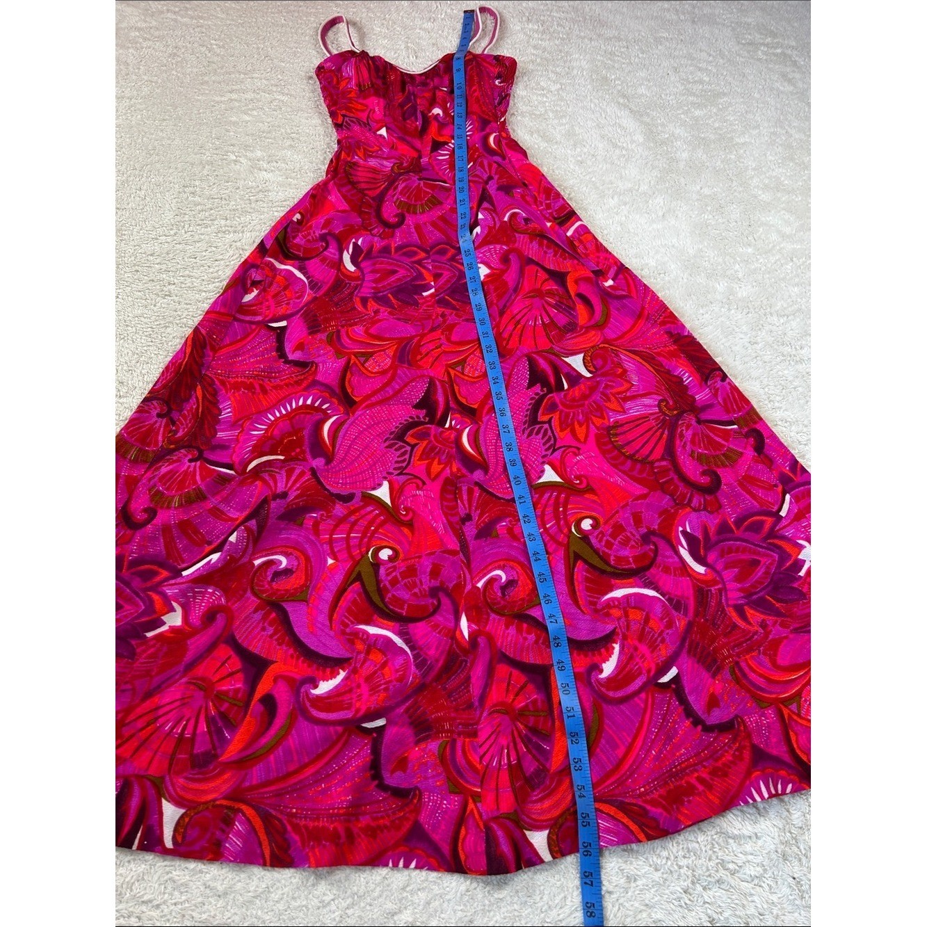 Vintage 60s 70s Deweese Designs dayglo pink Maxi dress sundress Small