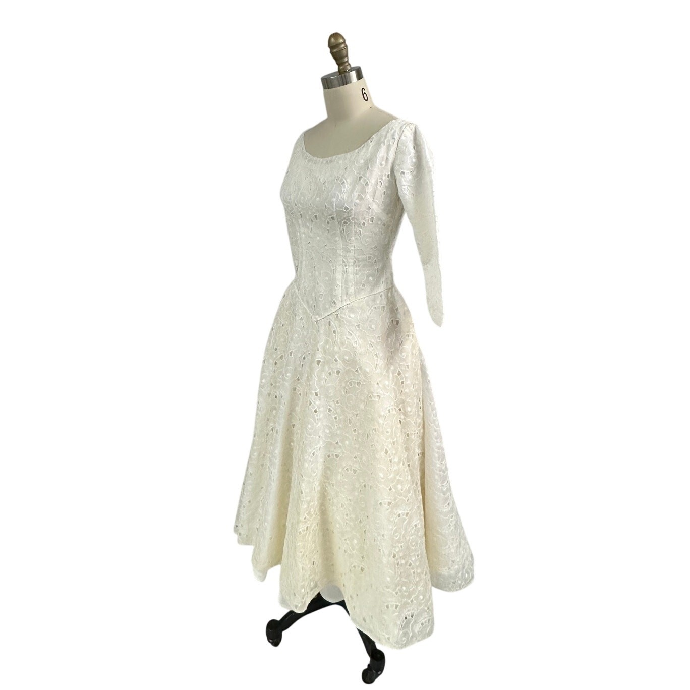 Vintage 1950s Creamy White Organdy Fit & Flare Dress Wedding Gown XS S