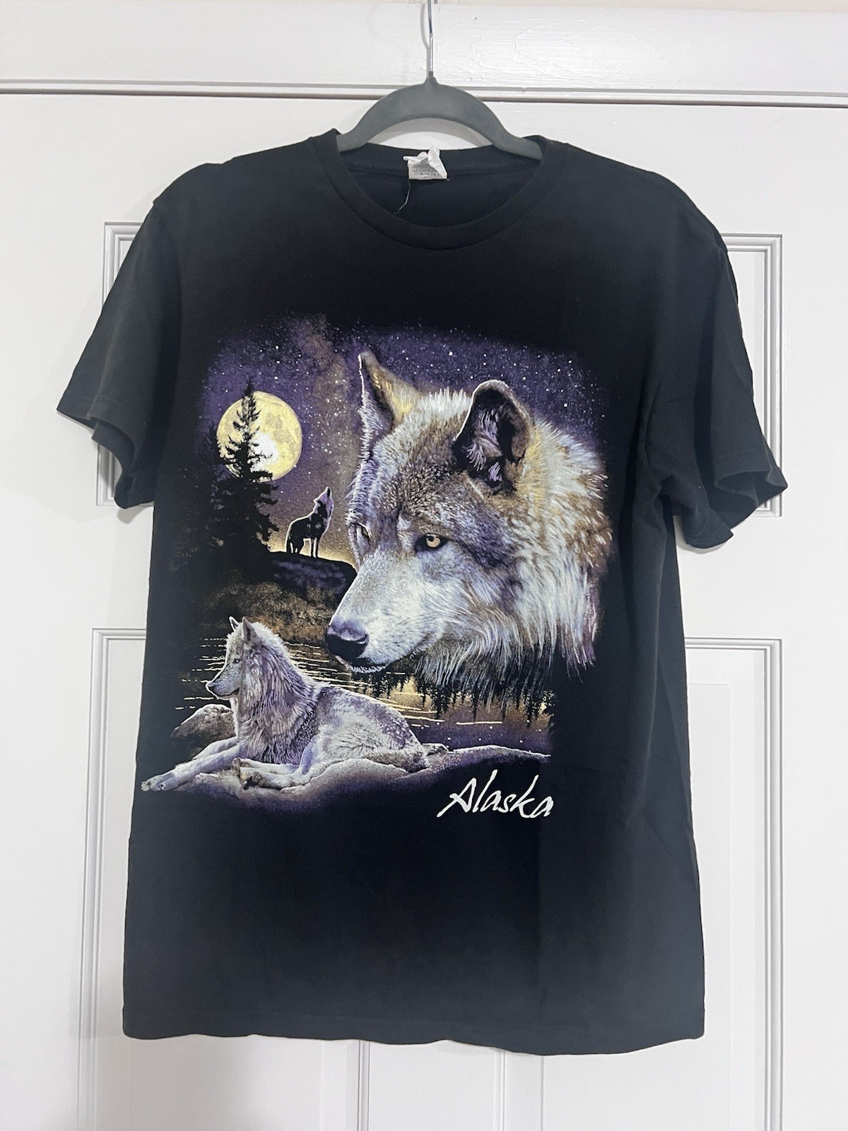 Vintage Alaskan Wolf Moon T Shirt Short Sleeve Delta Pro Weight Y2K Size M Black
