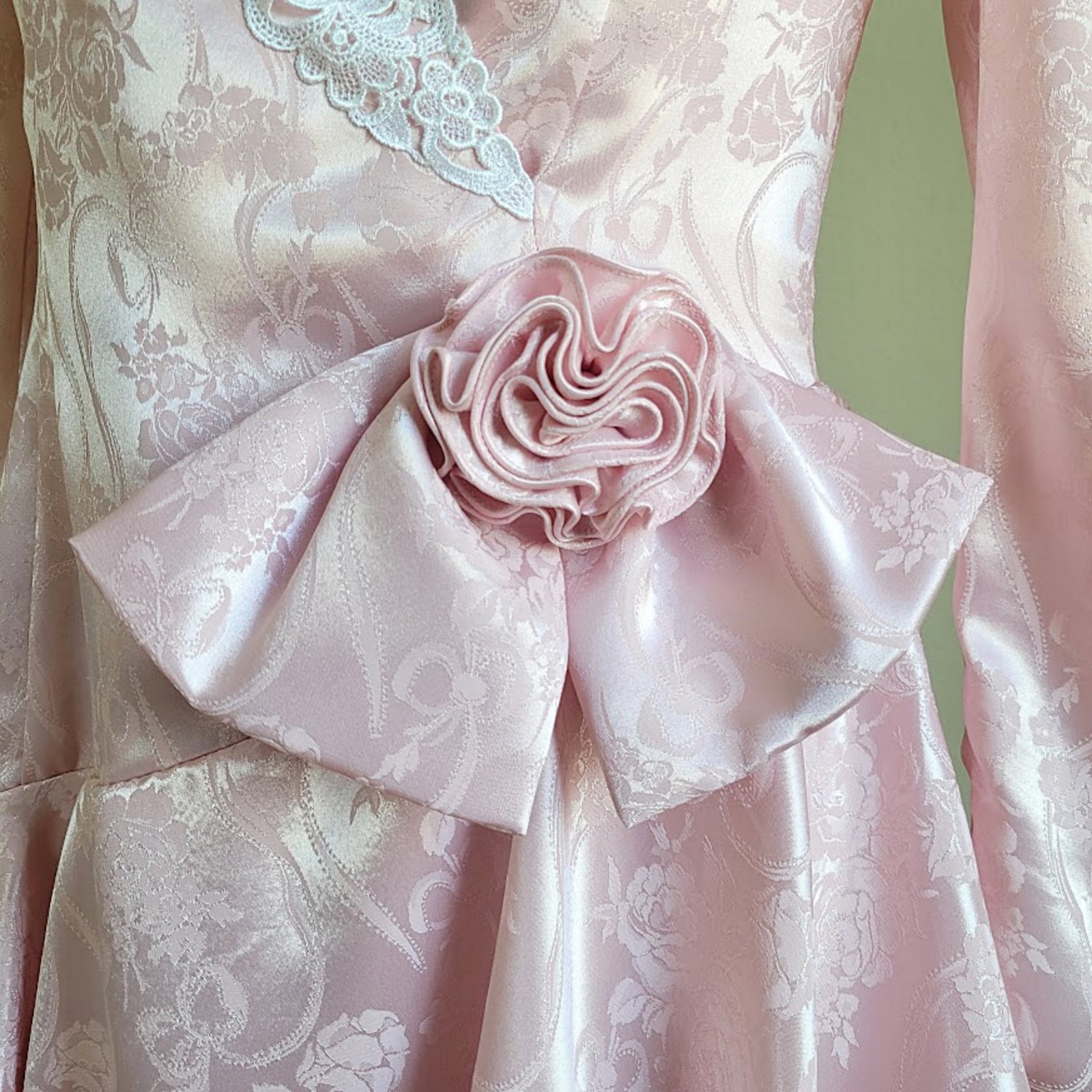 Vintage 80s Scott McClintock Pink Formal Dress 12 Gown Wedding Jacquard Peplum