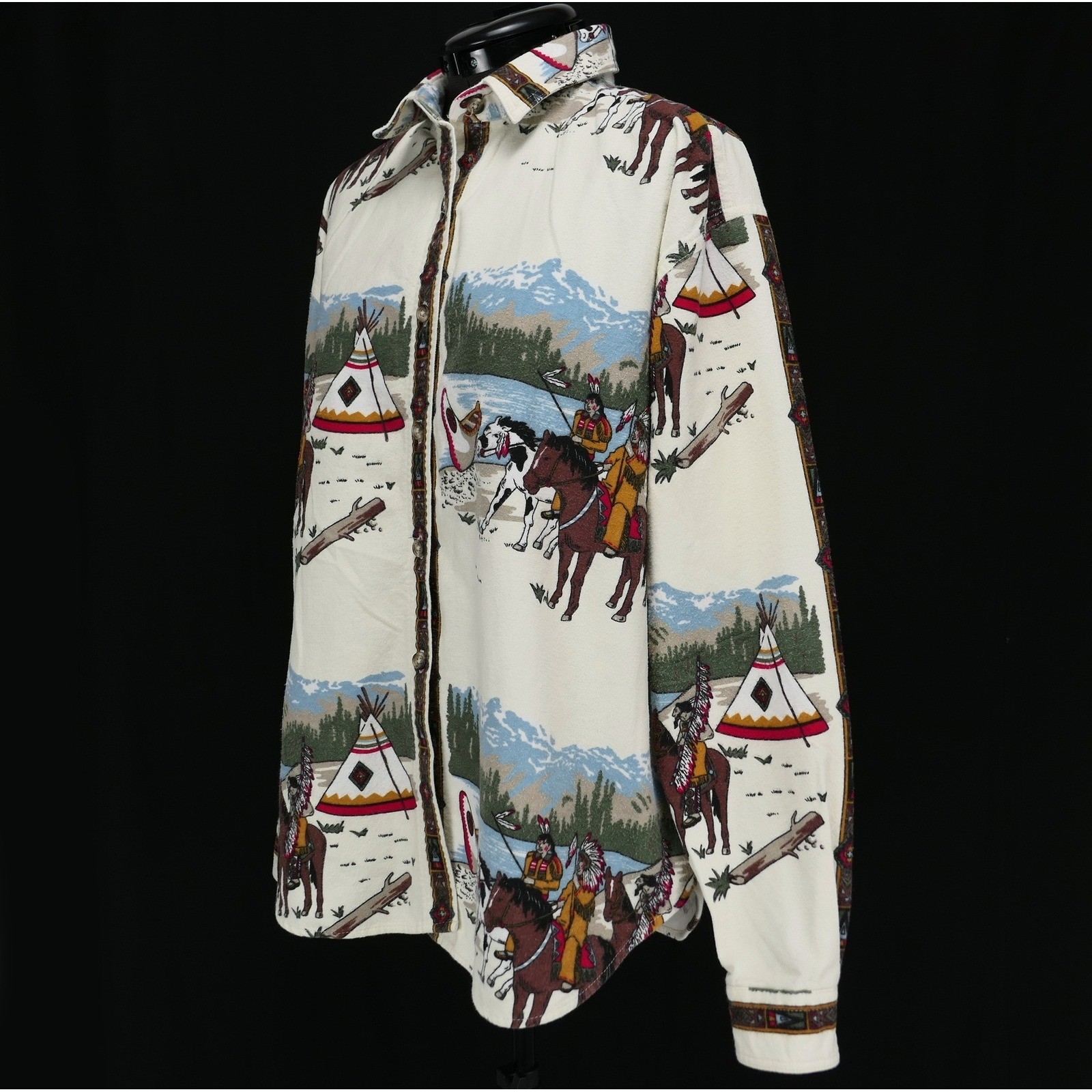 VTG Woolrich Womens L Flannel Shirt Native American Scene USA Made Clean RARE