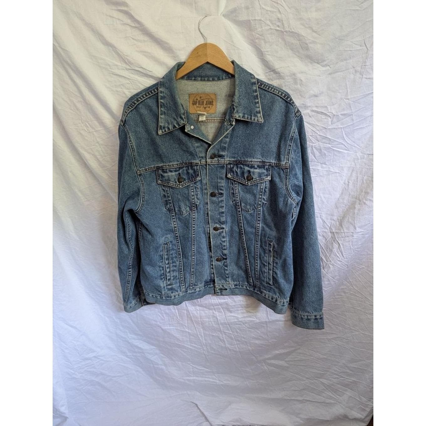 Vtg 1999 Gap Blue Jeans Denim Trucker Jacket Medium Wash Womens Sz L Classic
