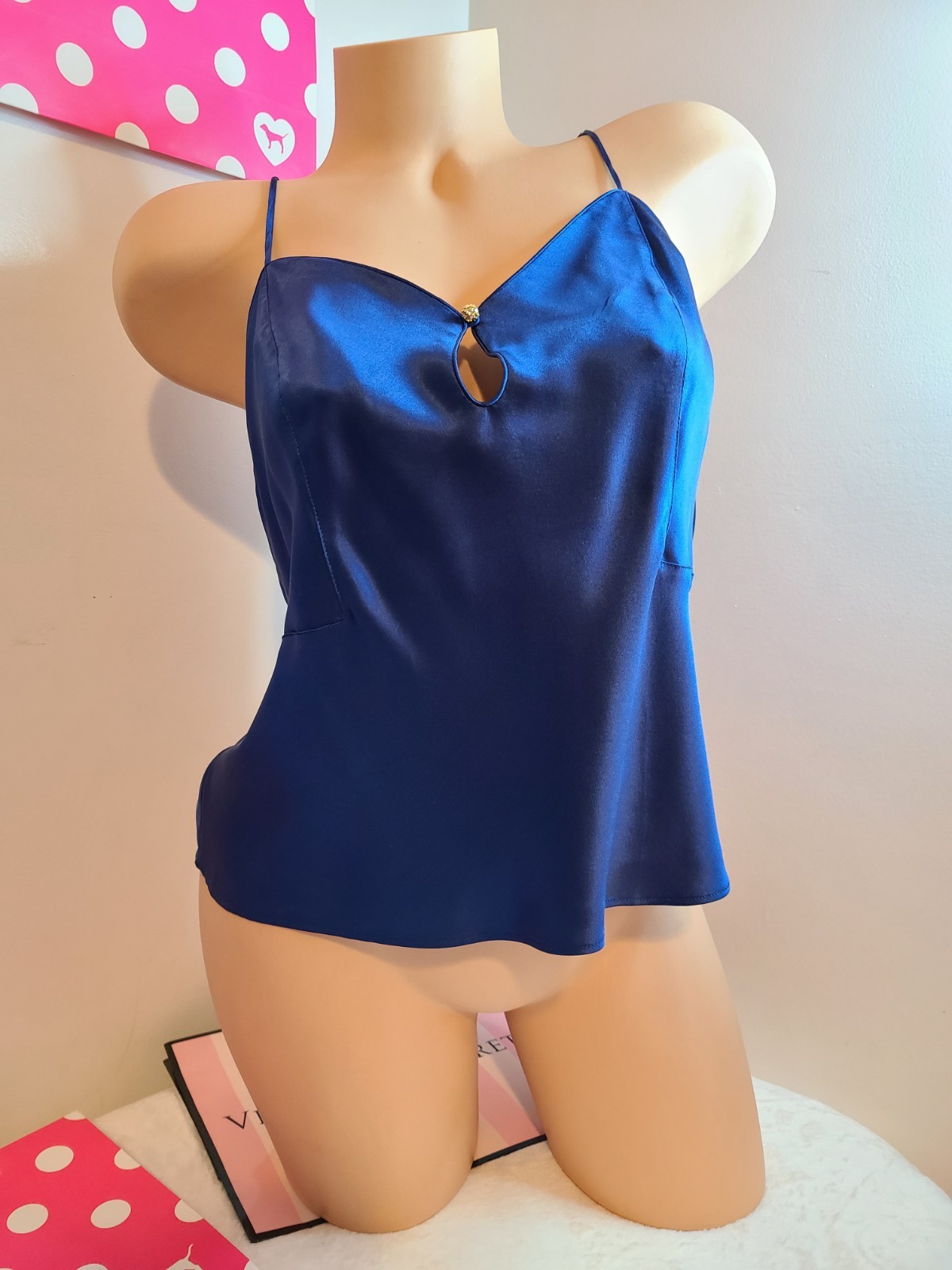 New VTG ’98 Victoria’s Secret 100% Silk Cami Size M Cobalt Blue