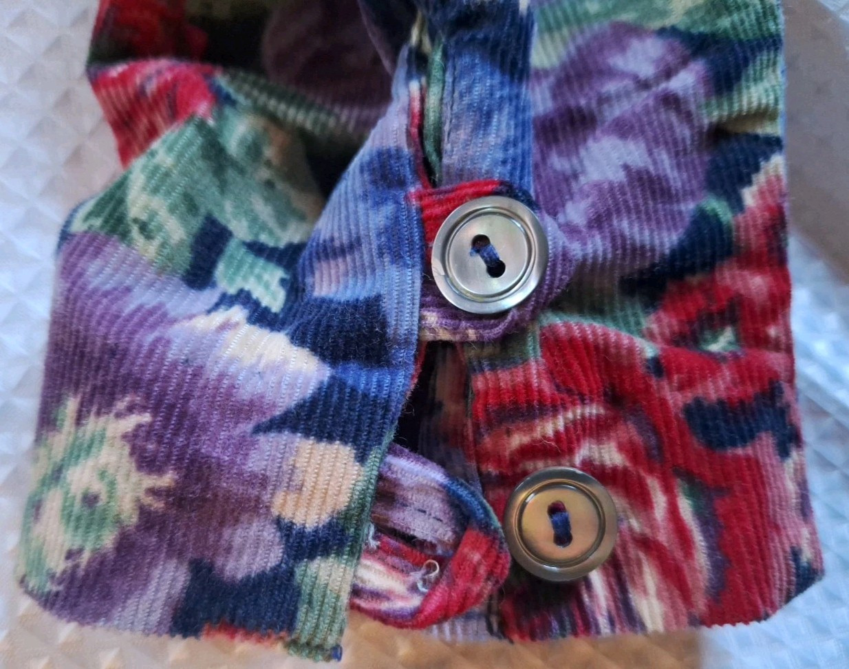VTG 1990s Laura Ashley Blue Red Purple Floral Puff Sleeve Corduroy Dress 10