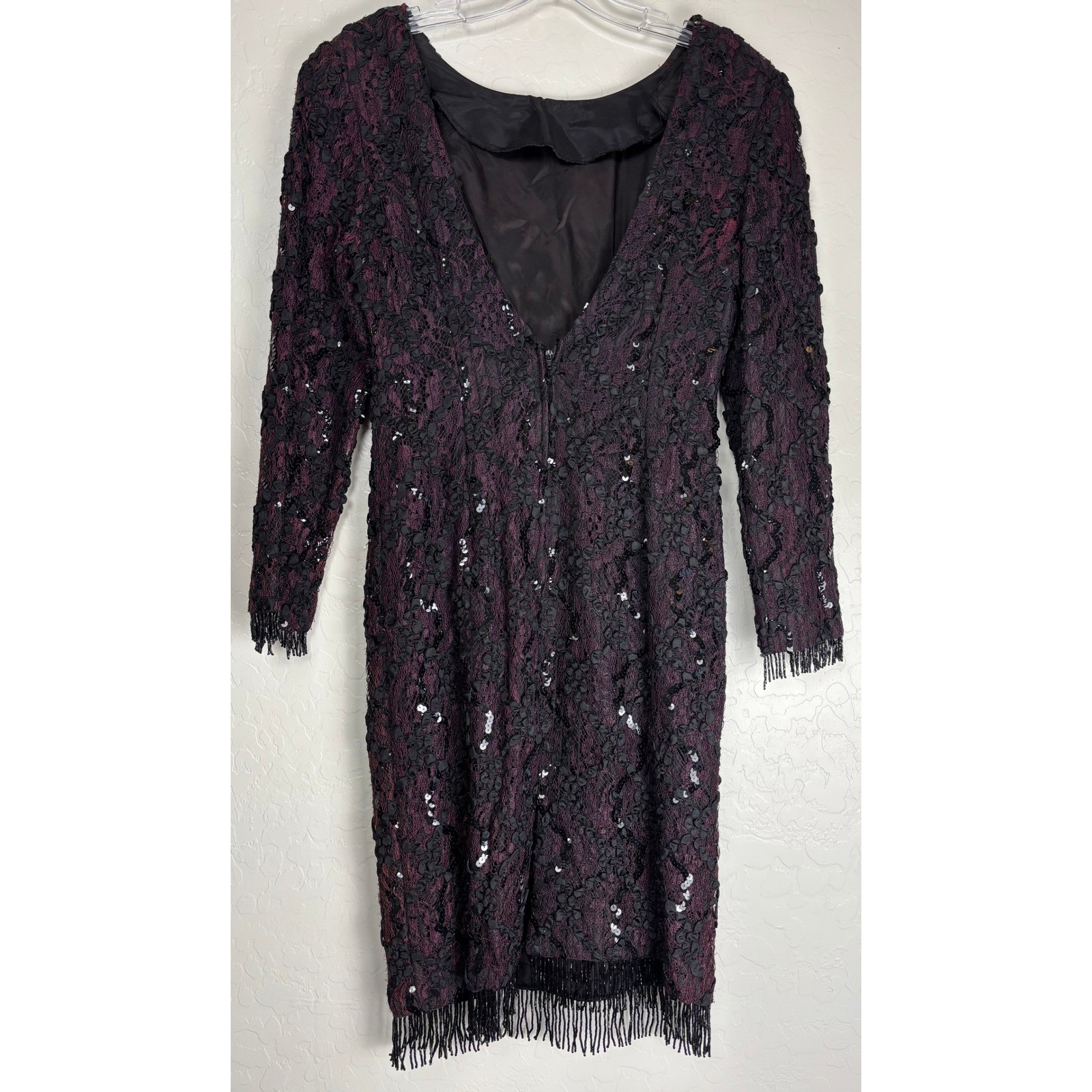 Shuet Young HW Collections Lace Sequin Beaded Dress Purple Black 9-10 2406